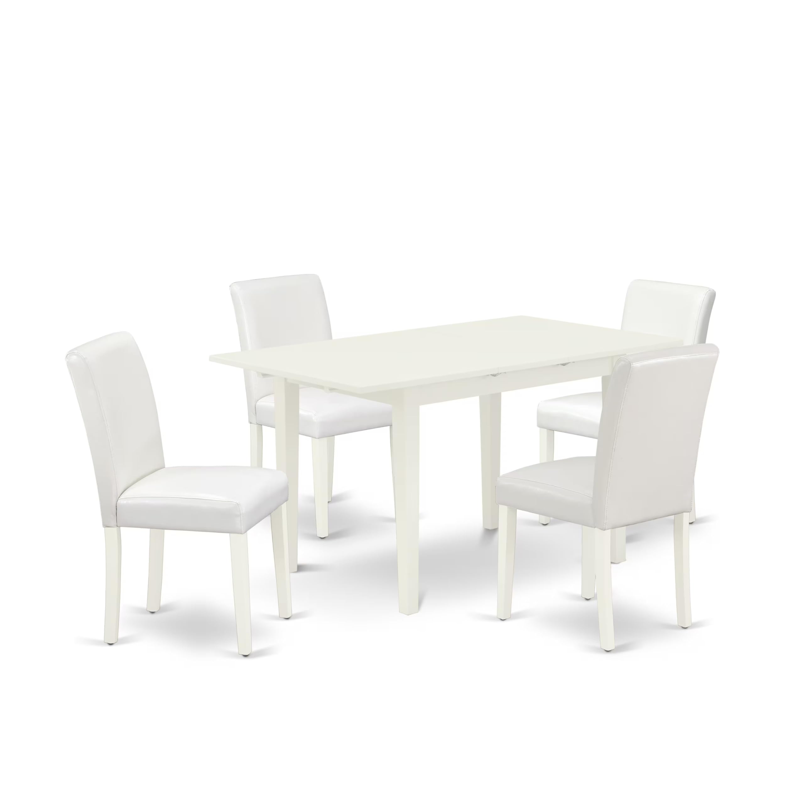 East West Furniture 5-Piece Modern Dining Room Set - 32x54 Inch Rectangle Wooden Table with Butterfly Leaf & 4 White Faux Leather Chairs - Linen White - Perfect for Small Spaces, Apartments & Contemporary Home Decor