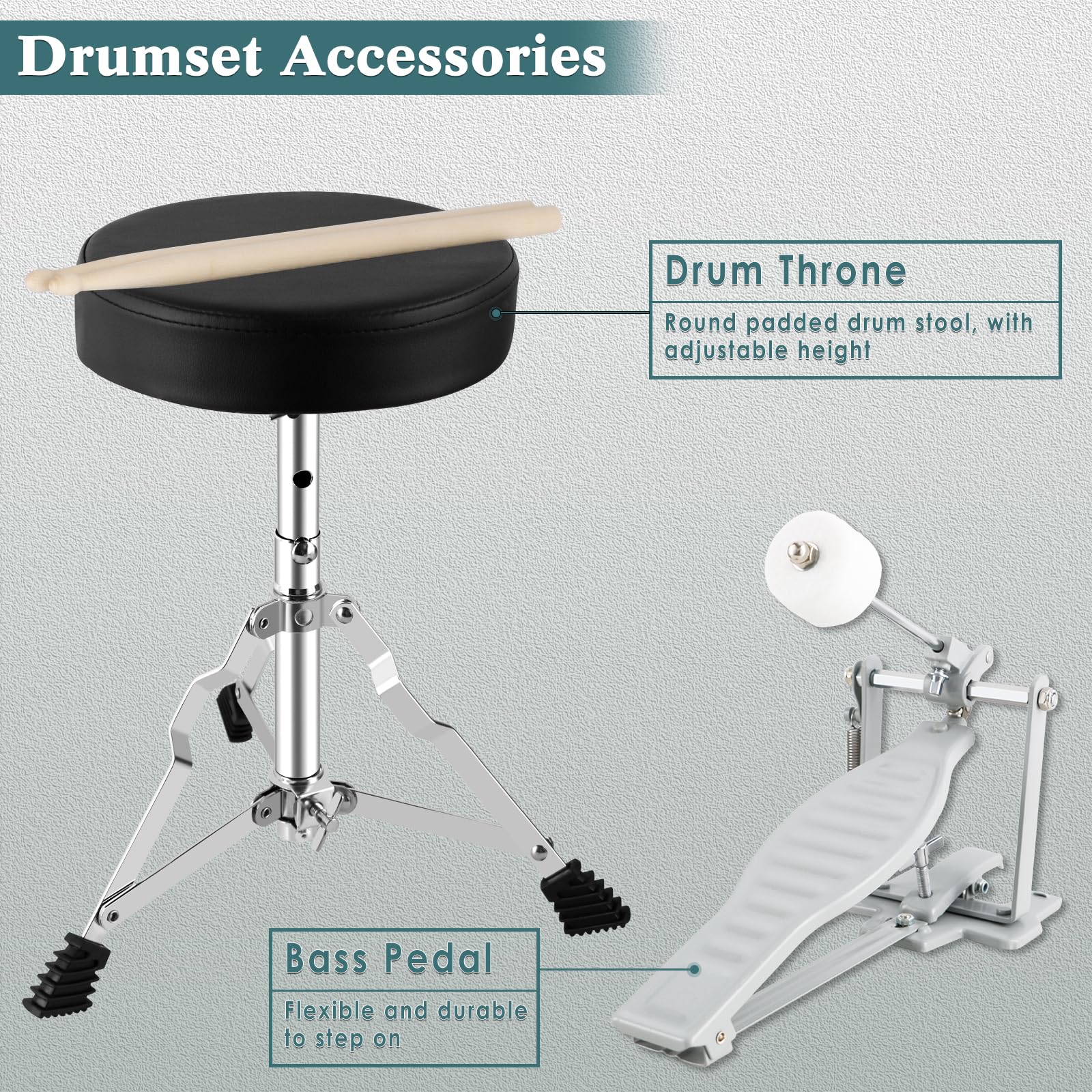 EASTROCK 3-Piece 14'' Kids Drum Set with Adjustable Throne, Cymbal, Pedal & Drumsticks - Blue-Black Beginner Drum Kit for Young Drummers | Perfect for Home Practice, Music Lessons & Birthday Gifts