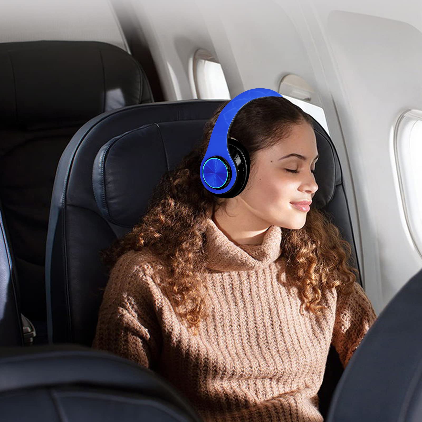 Wireless Bluetooth Headphones with Colorful LED Lights - Over Ear Foldable Design, Built-in Mic, FM Radio & SD Card Slot - Compatible with PC, TV, Smartphones - Perfect for School, Travel & Gaming