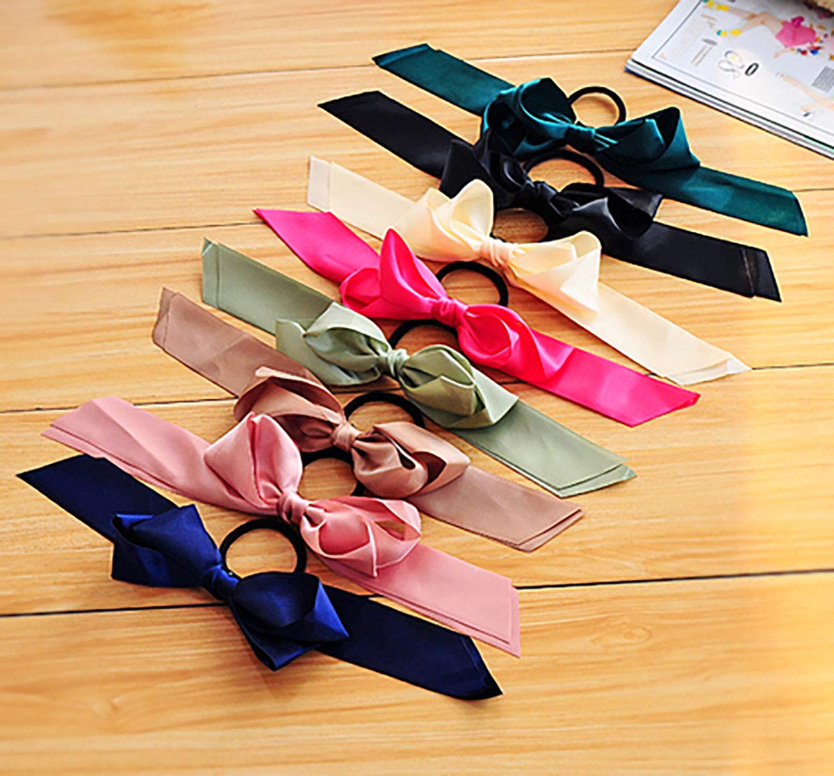 6 PCS Women's Satin Ribbon Bow Hair Ties - Soft Headbands, Ponytail Holders & Hair Accessories for Women & Girls - Perfect for Parties, Weddings & Everyday Styling