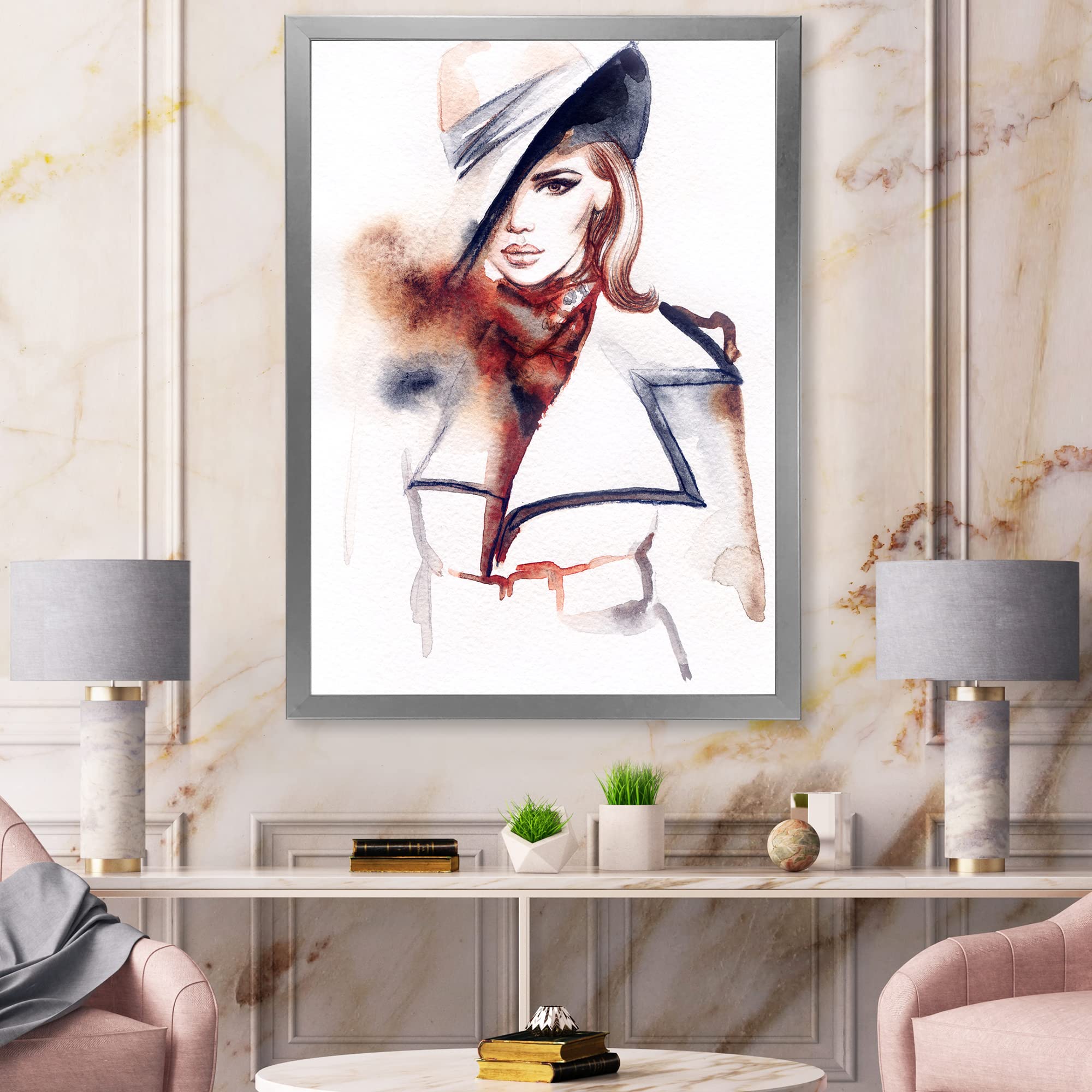 DesignQ Fashion Portrait of Woman - Modern Framed Wall Art Decor for Living Room, Bedroom & Office | Elegant Home Decor Gift Idea
