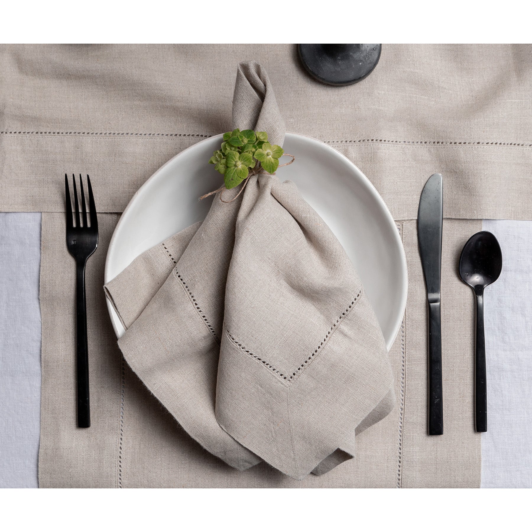 Premium Heavyweight Hemstitch Linen Napkins - Set of 4 - Elegant Dinner Party & Formal Dining Table Decor