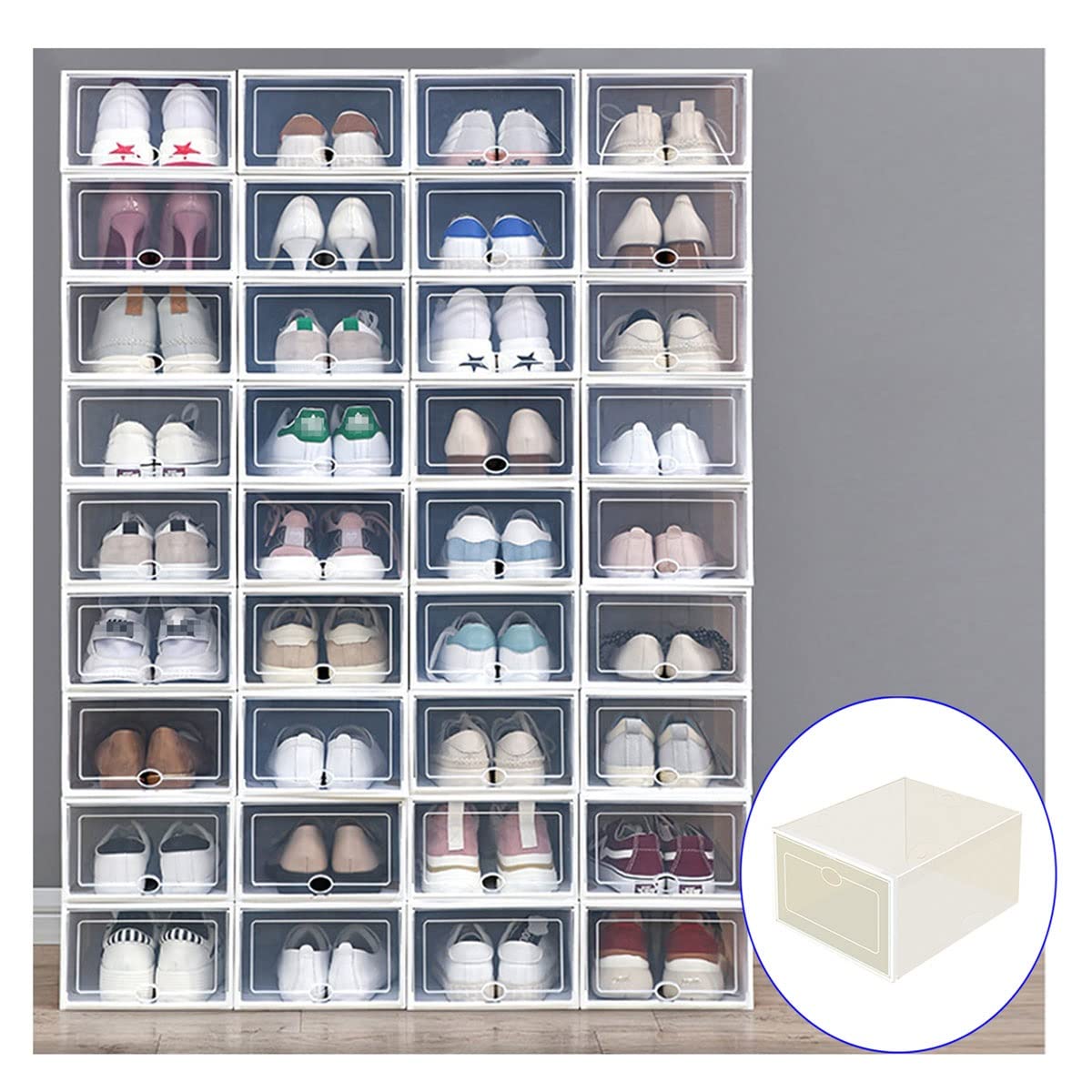 HUKSXZ Clear Plastic Stackable Shoe Storage Boxes with Magnetic Door - 32-Piece Set for Sneaker Display & Organization | Perfect for Closet, Bedroom, and Shoe Collection Organization