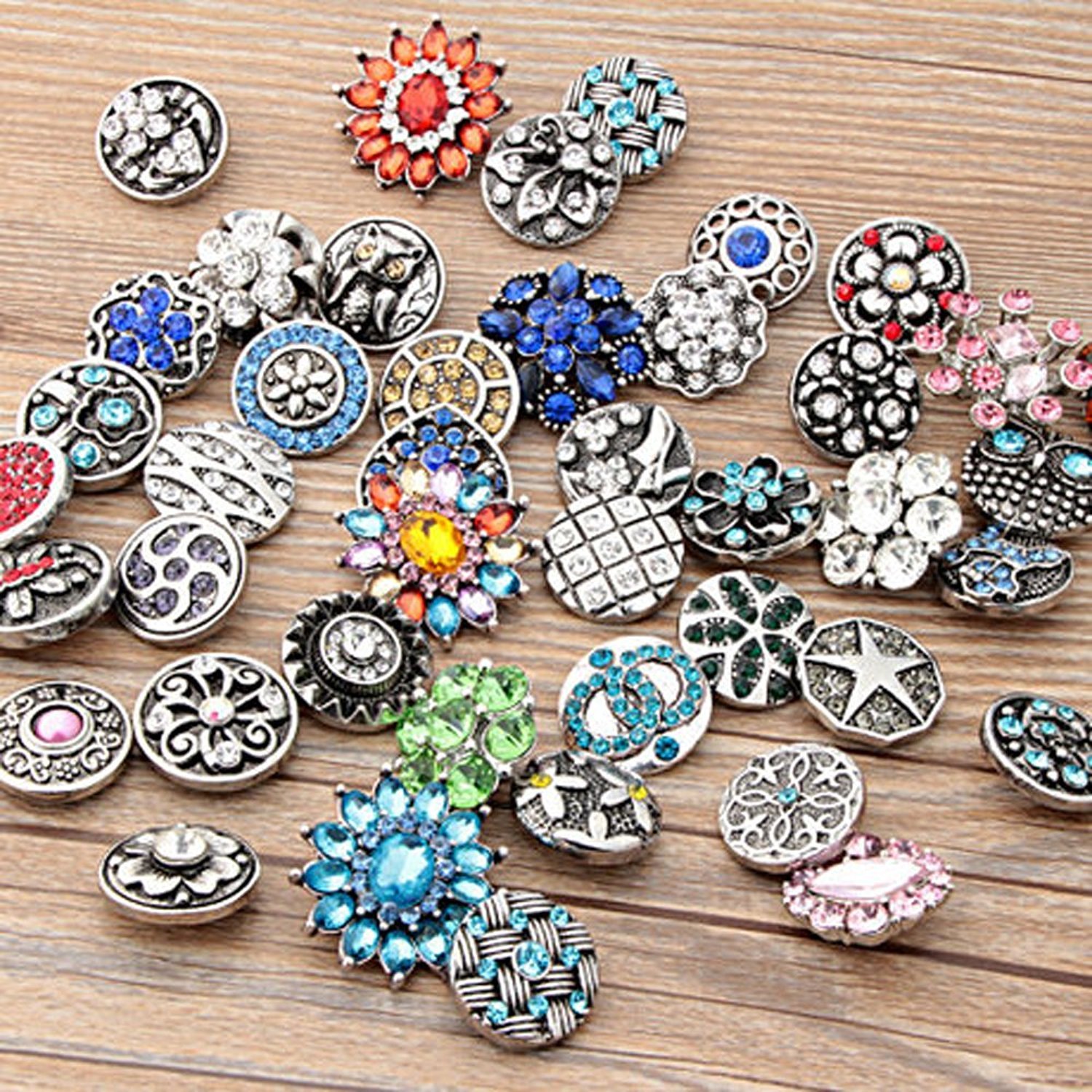25pcs 18mm Rhinestone Snap Buttons - Mixed Styles for DIY Jewelry Making, Snap Charms & Clothing Accessories - Perfect for Bracelets, Necklaces, Handbags & Fashion Crafts