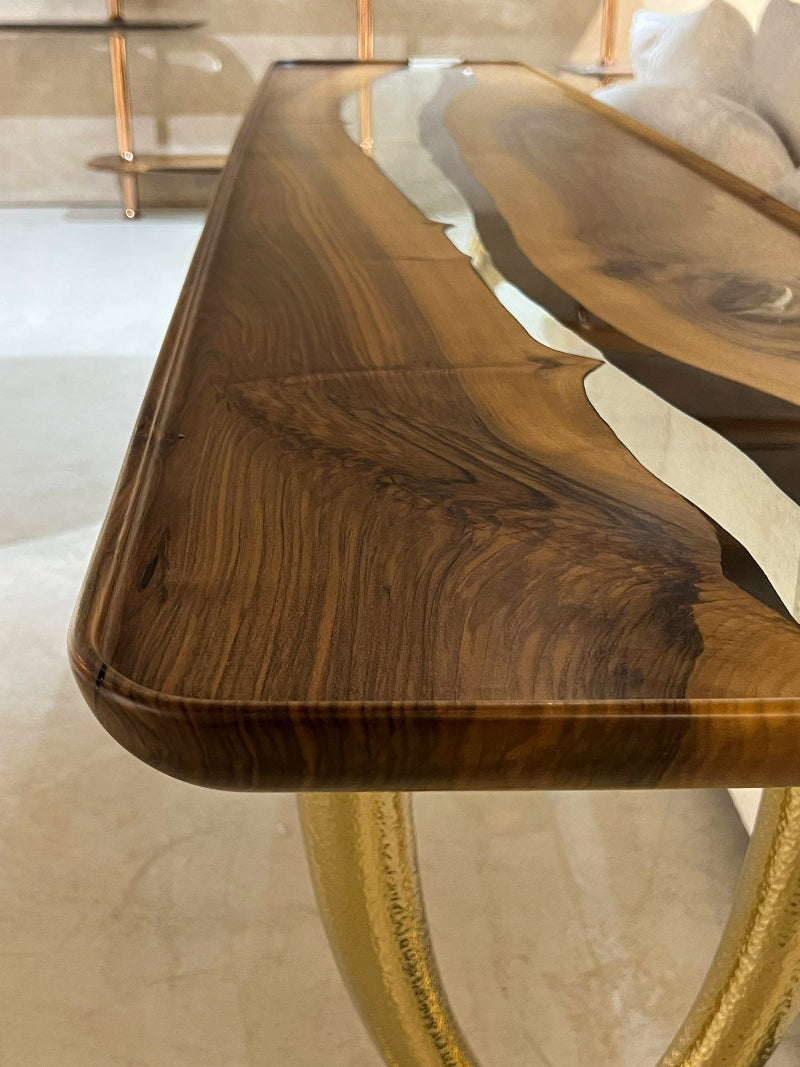 Handcrafted Walnut Wood Epoxy Resin Sofa & Console Table - Ivory Collection | Modern Living Room & Entryway Furniture for Stylish Home Decor