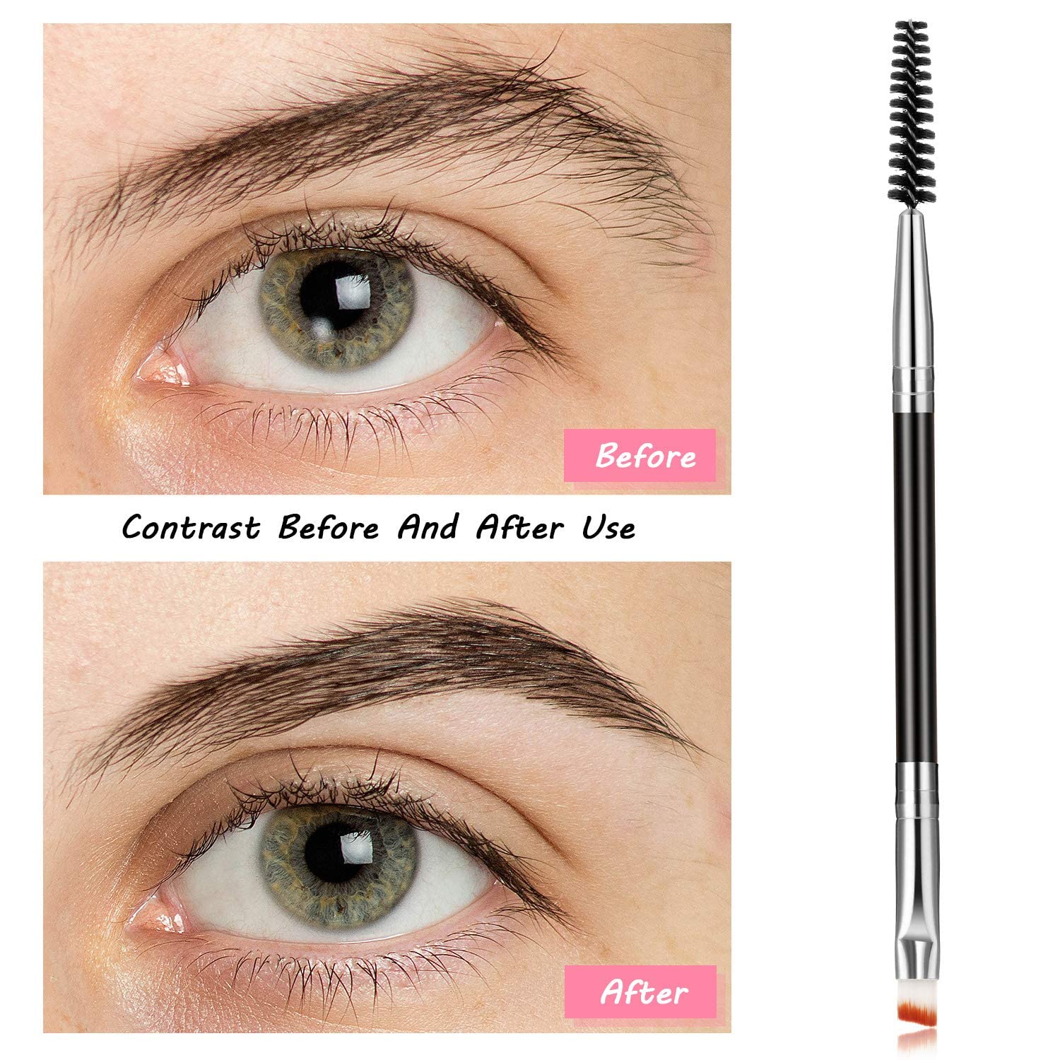 Professional Duo Eyebrow Brush with Angled Brow & Spoolie - Multicolor (Pack of 1) for Precise Eyebrow Shaping & Grooming - Perfect for Makeup Artists & Beauty Enthusiasts