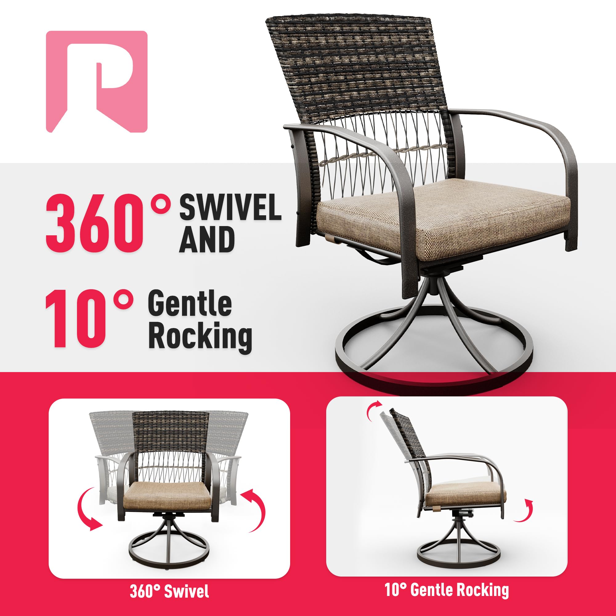 Pamapic 5-Piece Outdoor Dining Set - Rattan Patio Furniture with Plastic-Wood Table & 4 Swivel Chairs, Removable Cushions (Beige) - Perfect for Backyard, Deck, Garden & Outdoor Entertaining