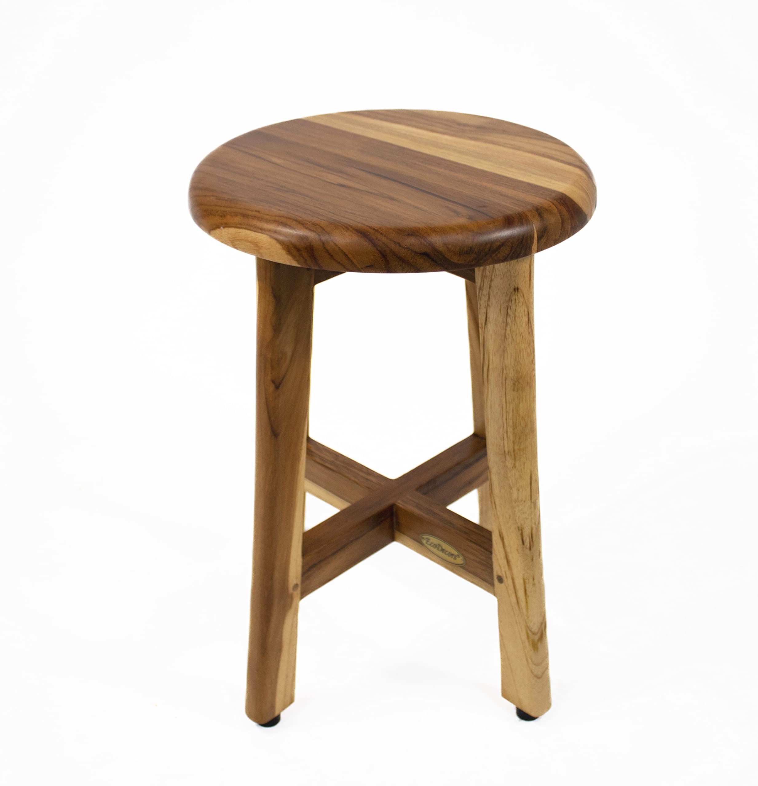 12 Inch Round Waterproof Teak Wood Shower Bench Stool - Non-Slip Bath Seat with Storage for Bathroom Safety & Organization - Perfect for Spa, Shower & Bathroom Decor