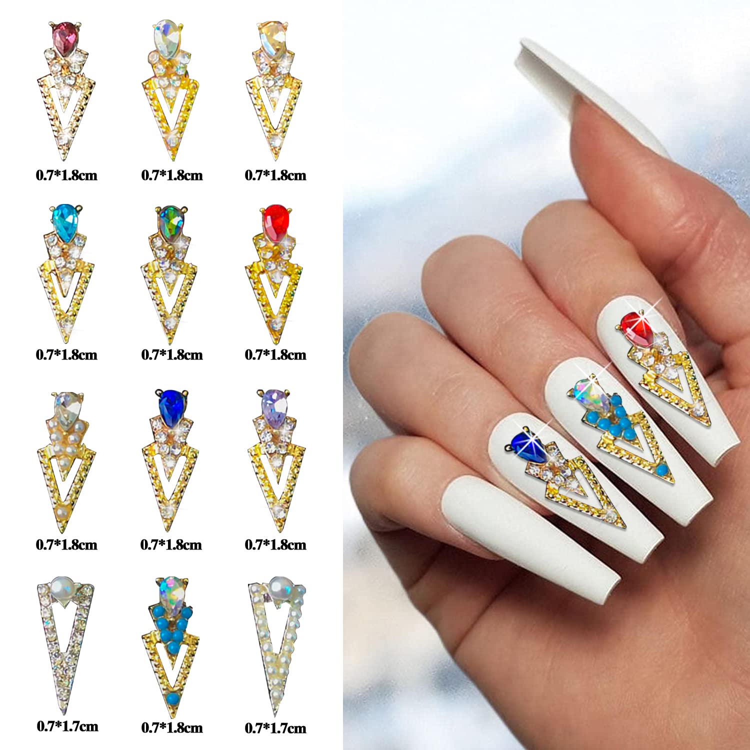 12pcs 3D Water Drop Rhinestone Nail Charms - Hollow Nail Jewels for Nail Art, DIY Decoration | Perfect for Manicures, Nail Extensions & Creative Crafting