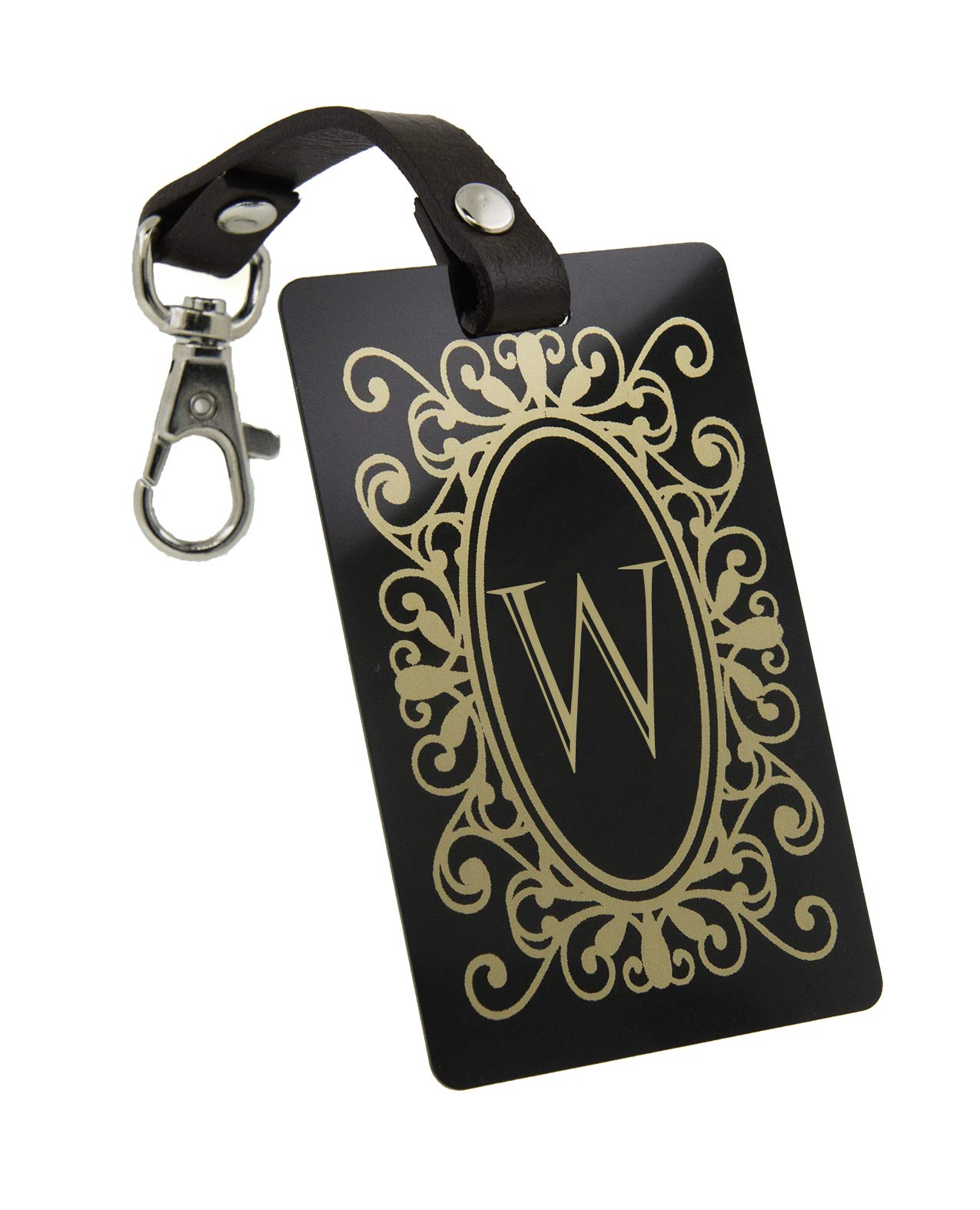 Personalized Leather Luggage Tag with Ornate Gold Design - Easy Zipper Attachment for Travel Bags, Suitcases & Backpacks | Perfect for Airports, Business Trips & Vacation Travel
