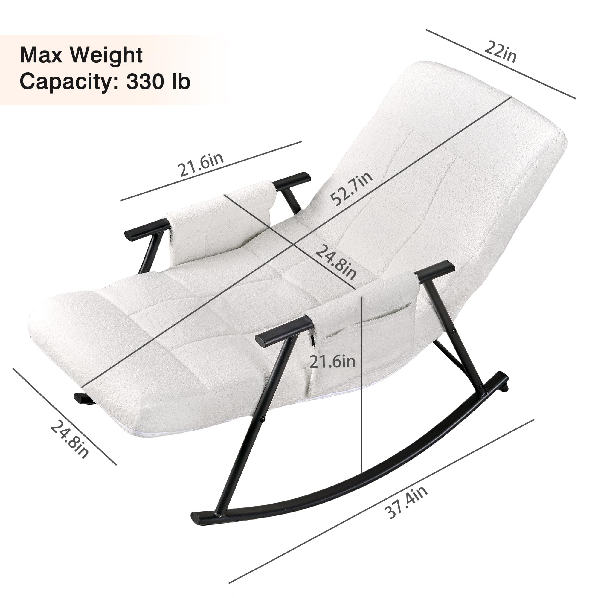 VECELO High Back Nursery Rocking Chair with Footrest - Teddy Upholstered Reclining Glider Rocker - Comfortable Armchair with Padded Seat & Removable Side Pockets - Perfect for Nursery, Living Room, Bedroom & Balcony - White