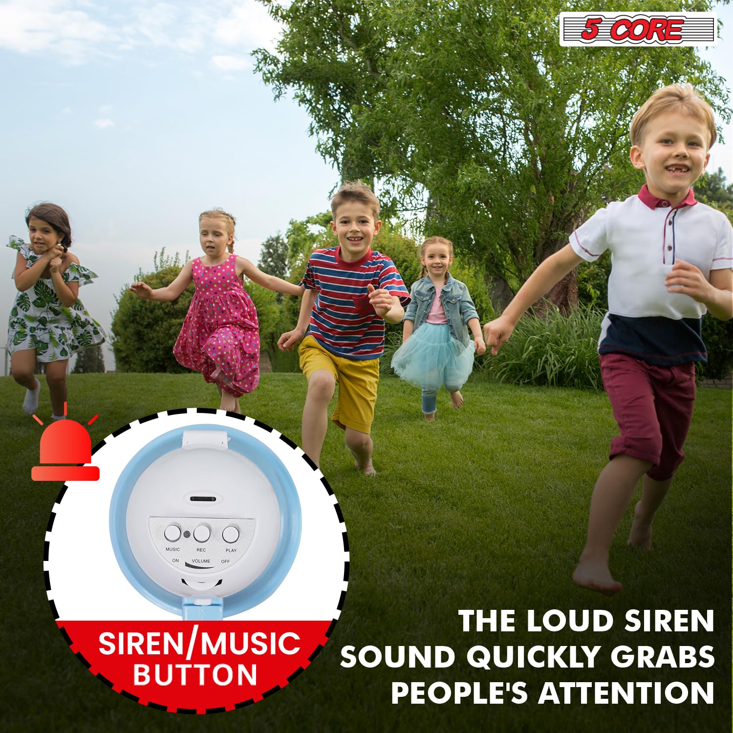 5 Core Megaphone Bullhorn Speaker - 15W Mini Battery Powered Bull Horn with Siren & 400 Yard Range - Perfect for Outdoor Events, Sports Games, Emergency Alerts, and Crowd Control