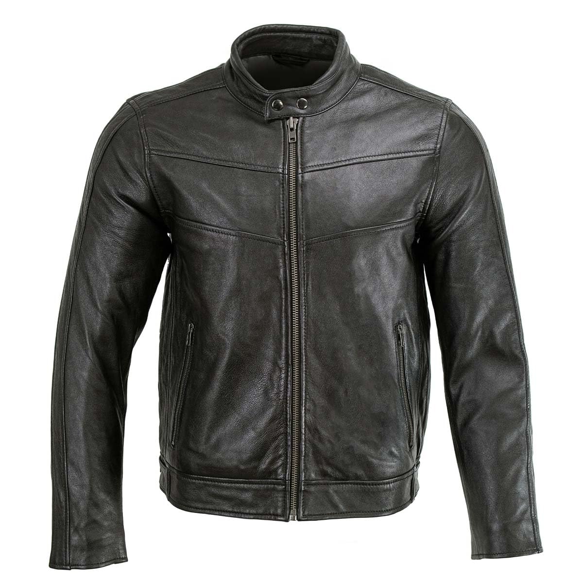 Milwaukee Leather Men's Black Cafe Racer Motorcycle Jacket - Genuine Leather Biker Jacket with Snap Button Collar (SFM1835) - Perfect for Riding, Casual Wear & Urban Fashion