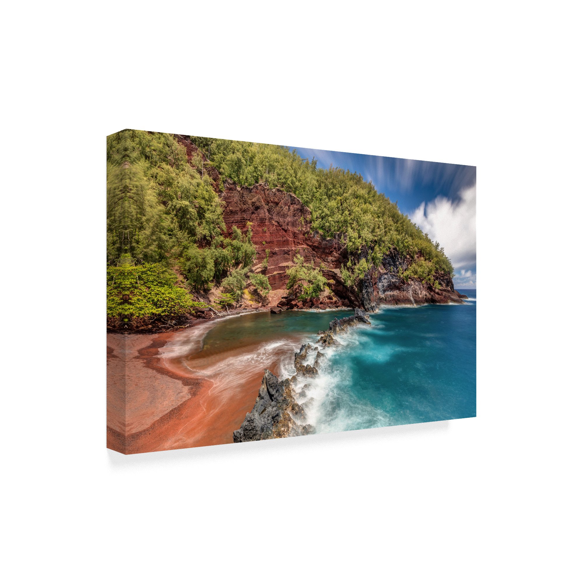 Red Sand Beach by Pierre Leclerc - 30x47 Inch Framed Wall Art Print - Coastal Landscape Painting for Living Room, Bedroom & Office Decor