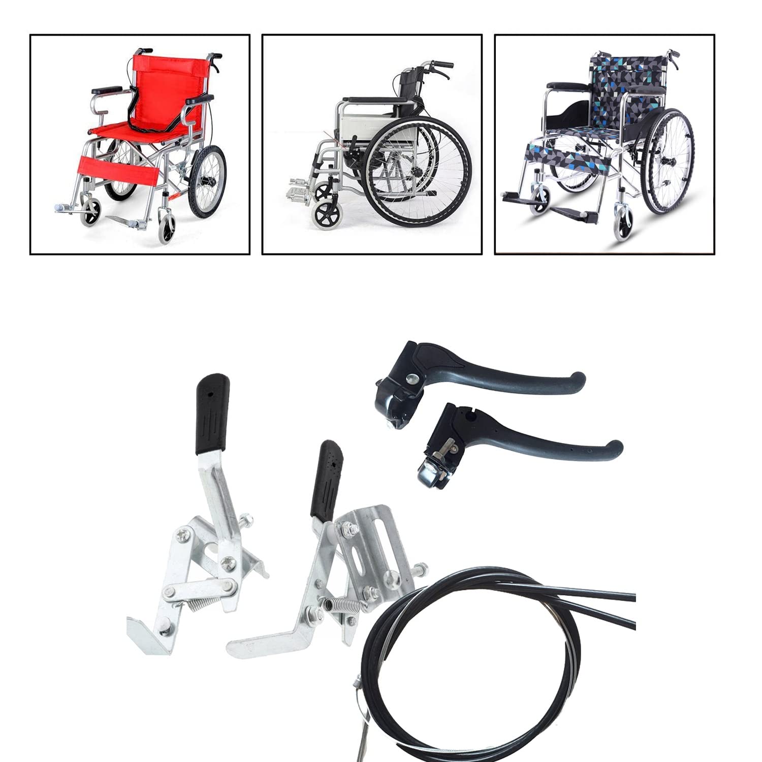 Universal Wheelchair Brake Levers with Cable & Handbrake - Replacement Brake System Parts for Wheelchairs | Durable & Easy to Install | Ideal for Home Use, Hospitals & Mobility Assistance