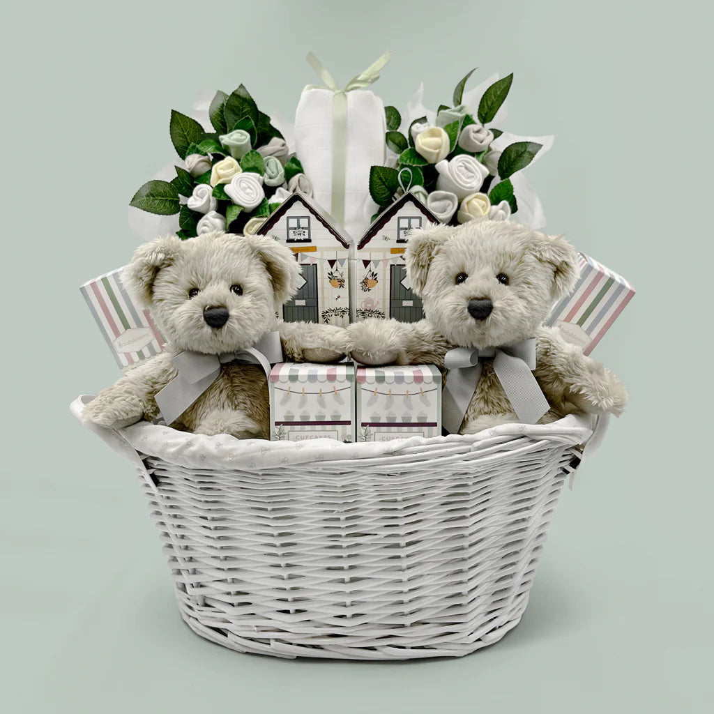 Bear Necessities Twins Basket - Perfect Baby Shower Gift for Newborns, Gender Neutral Nursery Decor, Handmade Baby Storage Bin - SKU: LBG1027 - Ideal for Organizing Toys, Blankets, and Baby Essentials in Nursery or Playroom