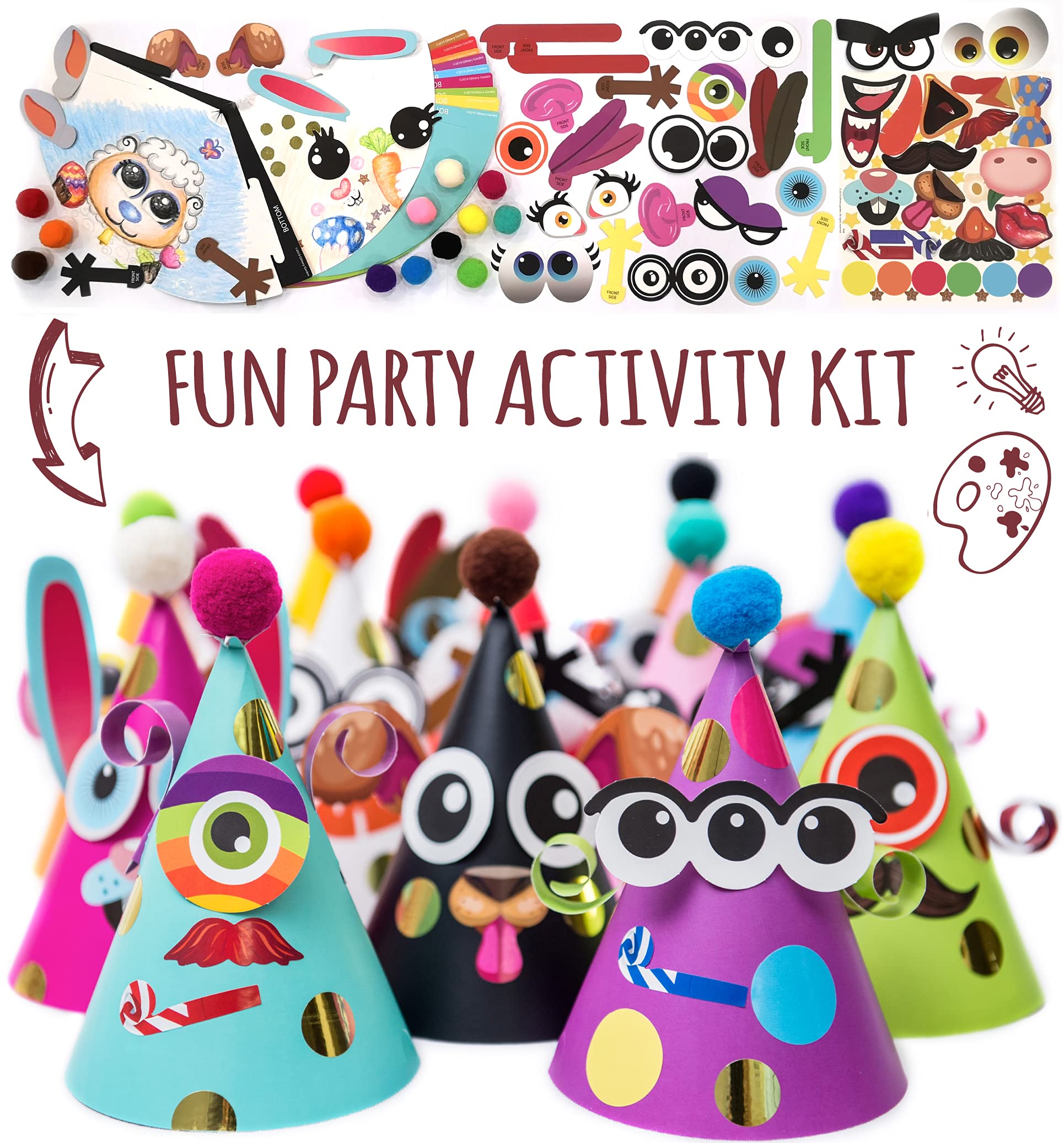 Glittery Garden Party Hats for Kids - Animal Themed DIY Craft Kit with Stickers | Fun Birthday Activity, Christmas, Thanksgiving & Easter Decorations | Perfect for Birthday Parties, Classroom Crafts & Holiday Celebrations