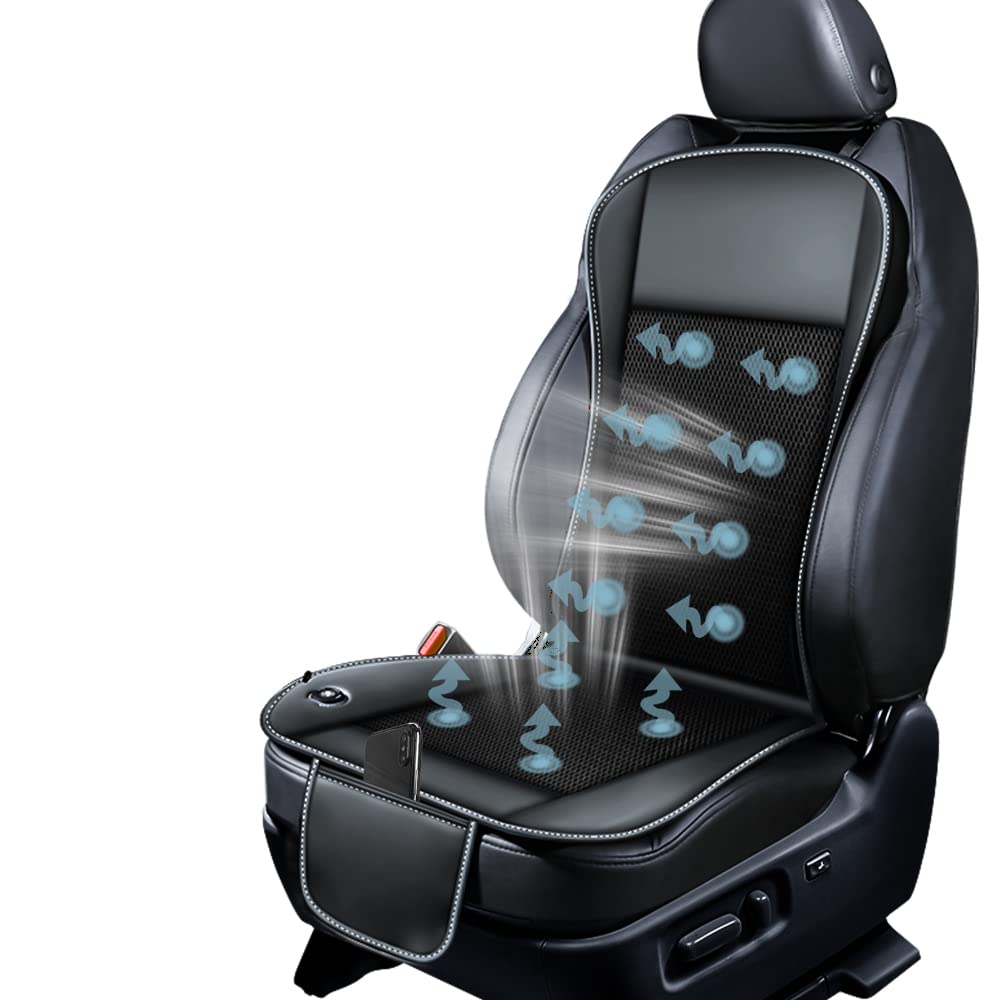 Cooling Car Seat Cushion with 10 Fans & 3-Temperature Settings - 12V Ventilated Seat Cover Cools in 15 Seconds - Breathable Mesh with Storage Pockets for Summer Driving Comfort - Perfect for Road Trips, Commuting & Hot Weather