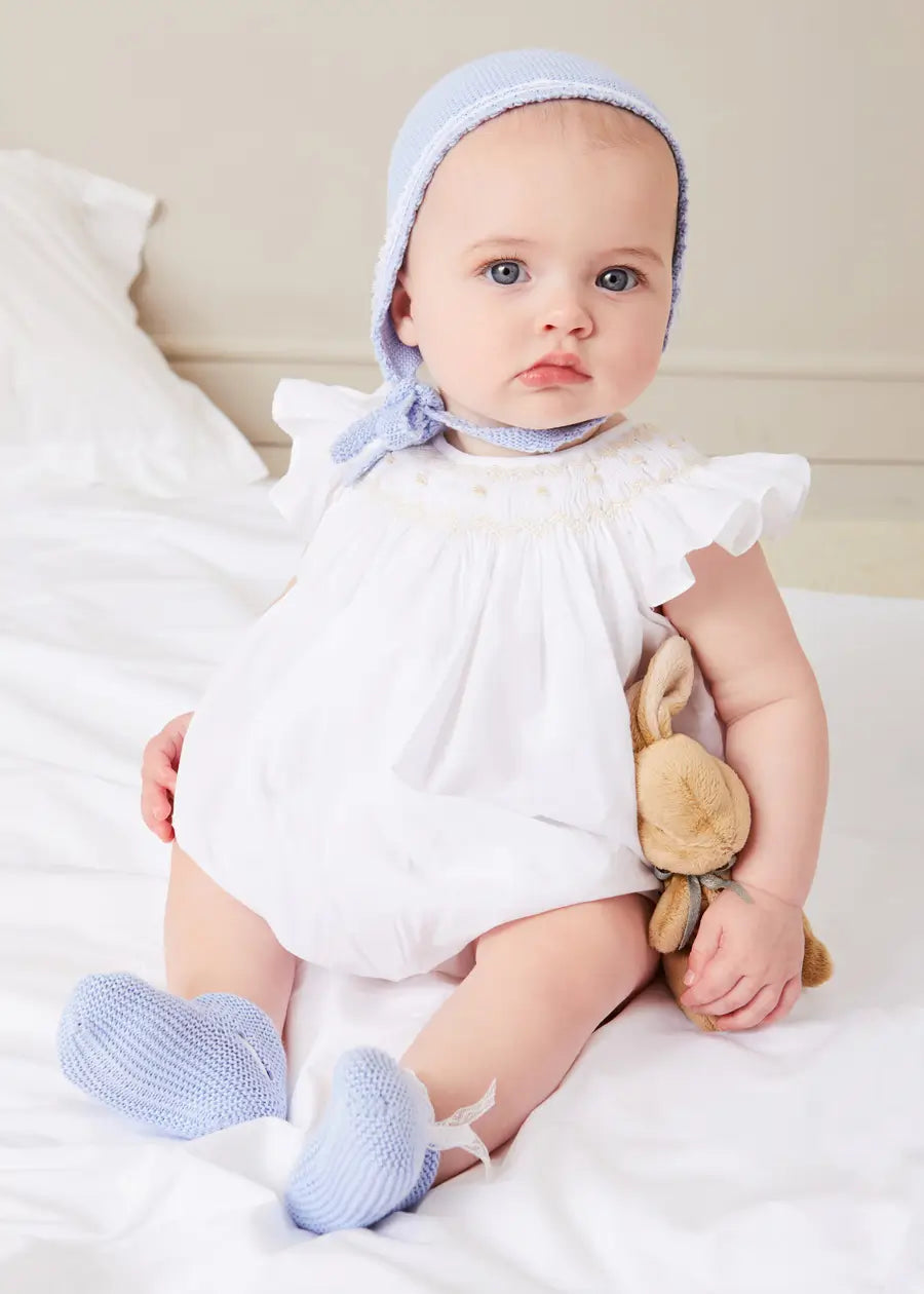 Hand Smocked Sleeveless Romper for Baby Girls - White (3-18 Months) | Perfect for Summer Outfits, Photoshoots & Special Occasions