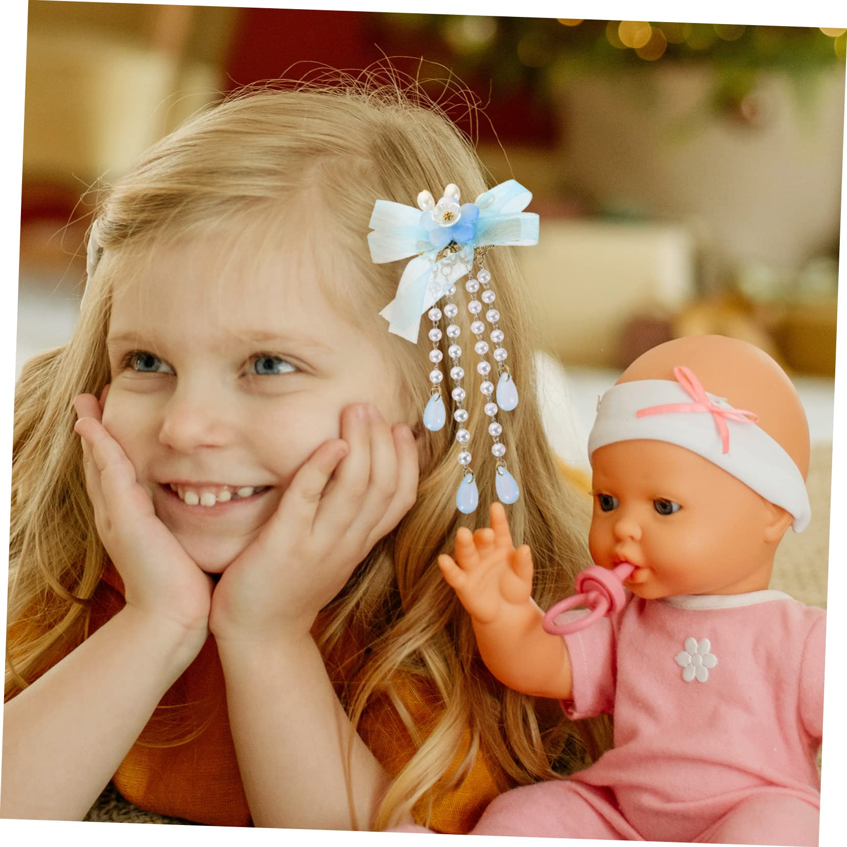 Minkissy 4 Sets Cute Flower Hair Barrettes for Girls & Women - Tassel Hair Clips Set (8pcs) - Chinese Hairpin Accessories for Kids, Teens, Brides, Parties & Daily Wear