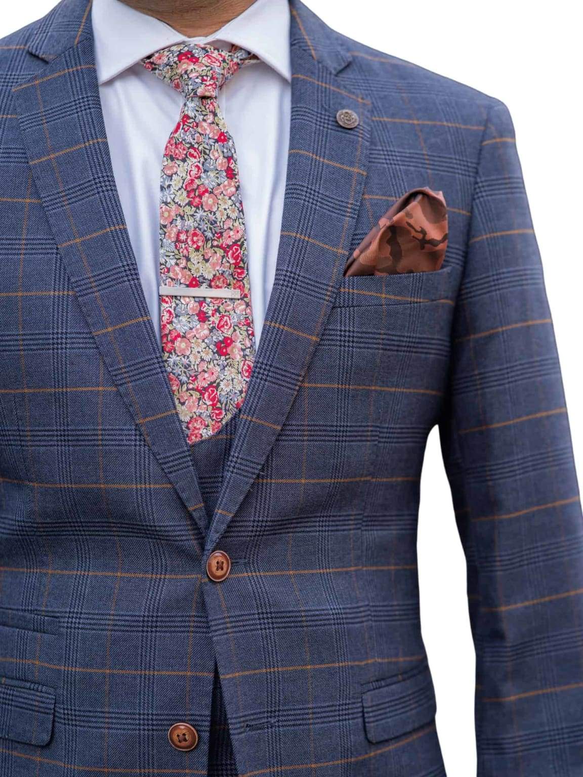 Marc Darcy Jenson Men's 3-Piece Navy Check Suit - Premium Wool Blend Business Formal Attire for Weddings, Office & Special Occasions