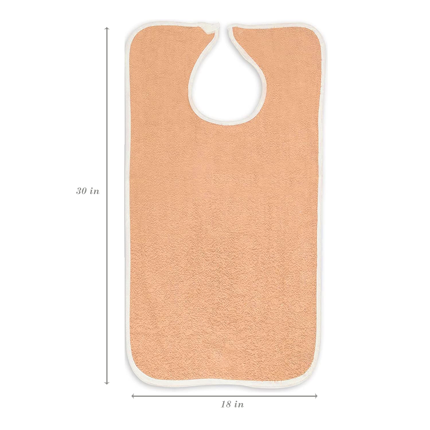 6 Pack Terry Adult Bibs with Velcro Closure - Soft Peach Color for Elderly Care, Dementia Patients & Mealtime Protection - Washable & Comfortable for Daily Use