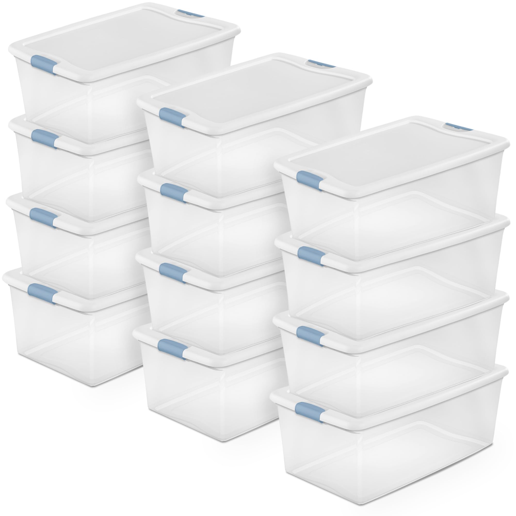 Sterilite 12-Pack Clear Plastic Storage Bins with Lids - 106 Quart Stackable Latching Boxes for Home Organization, Garage, Closet & Office Storage