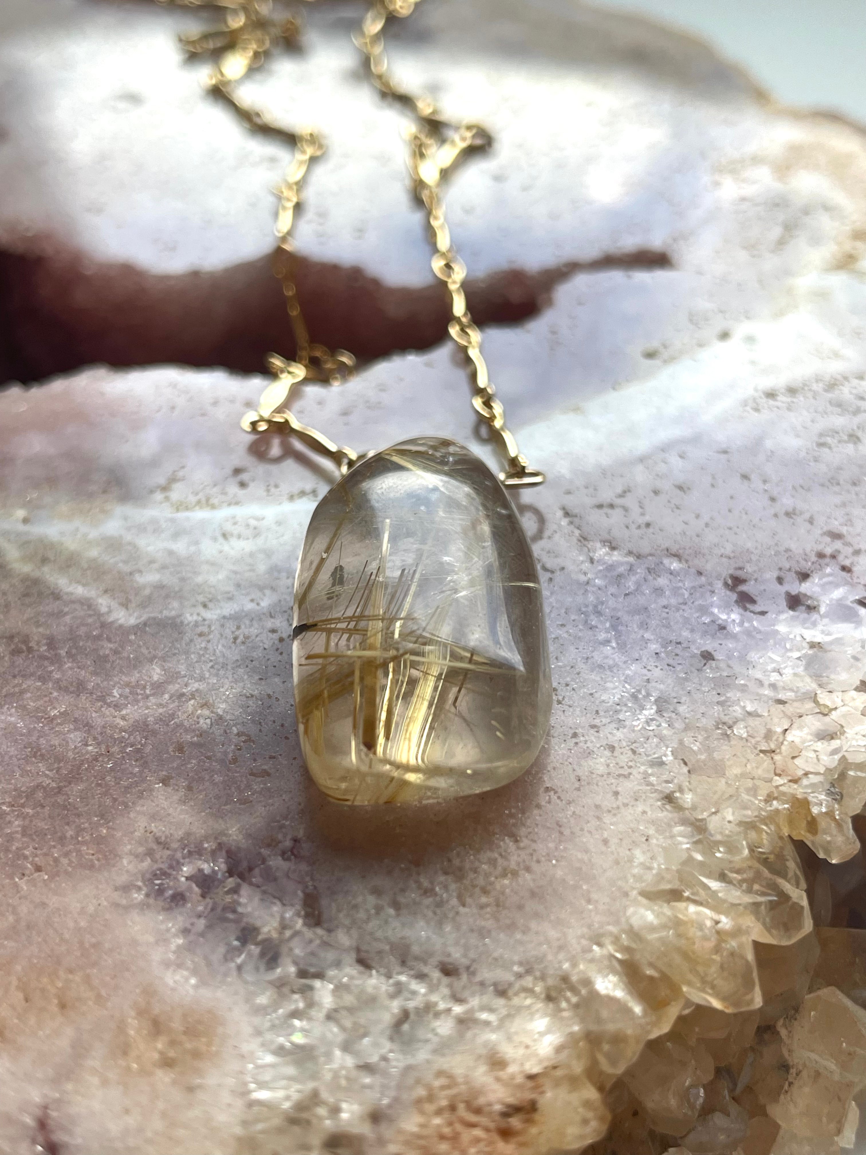 Golden Rutilated Quartz Necklace - Healing Crystal Jewelry for Women, Spiritual Energy & Chakra Balancing | Perfect for Meditation, Yoga & Everyday Wear