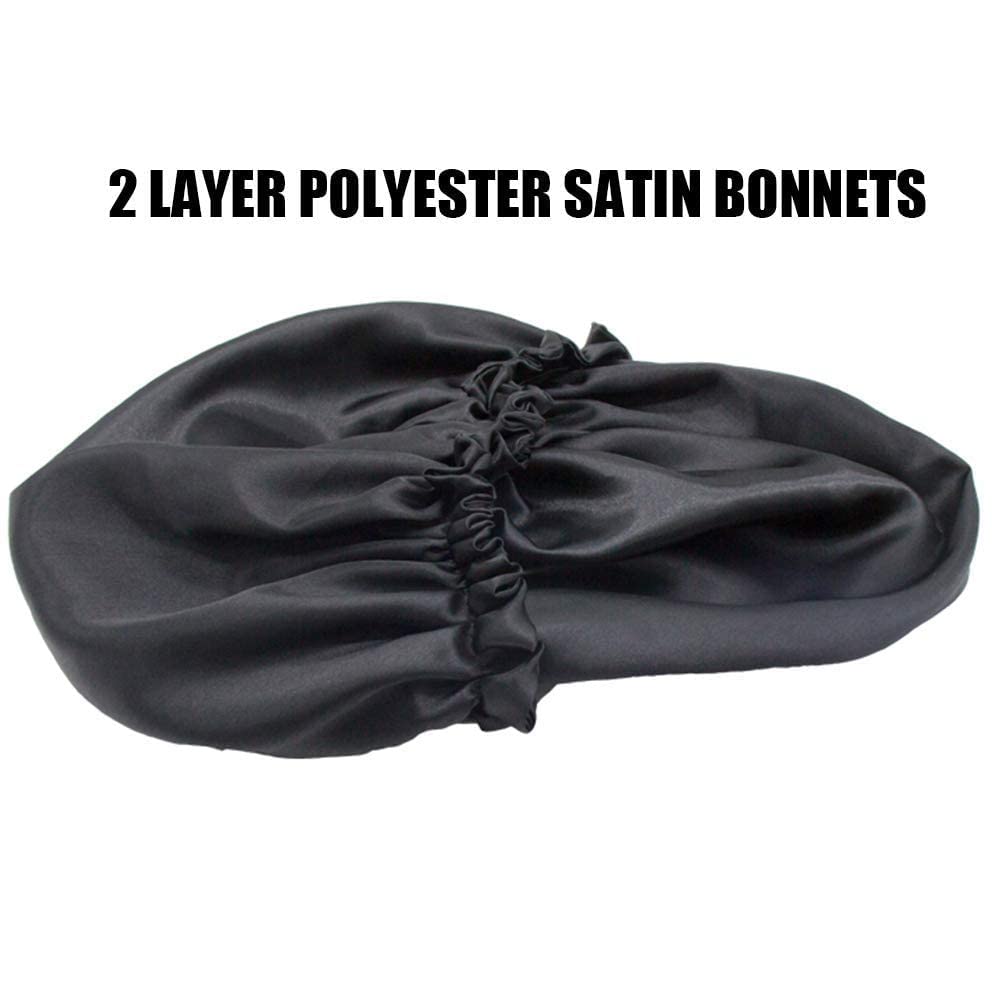 Luxury Reversible Satin Hair Bonnet for Sleeping - Handmade Pure Satin Sleep Cap for Women (Black) | Perfect for Nighttime Hair Protection & Styling