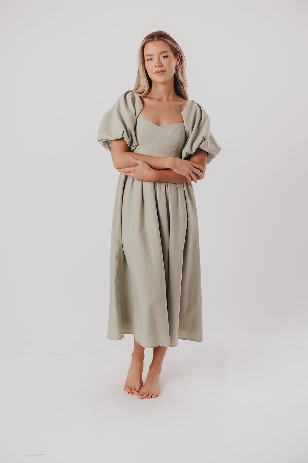 Hamilton Midi Dress in Olive - Bump Friendly Maternity Dress (Sizes S-2XL) | Flowy Summer Dress for Pregnancy, Nursing & Everyday Wear