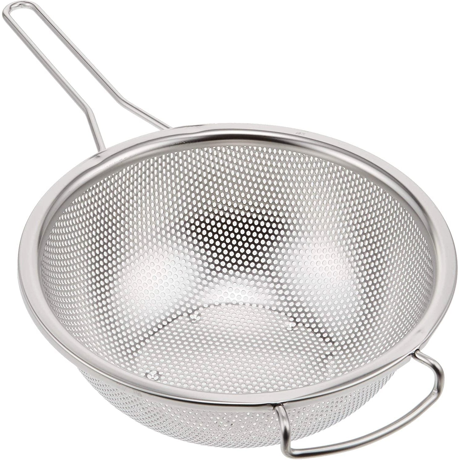Premium 18/8 Stainless Steel Kitchen Strainer with Ergonomic Handle - 18cm Fine Mesh Colander for Pasta, Vegetables, and Fruits - Ideal for Cooking, Baking, and Food Prep