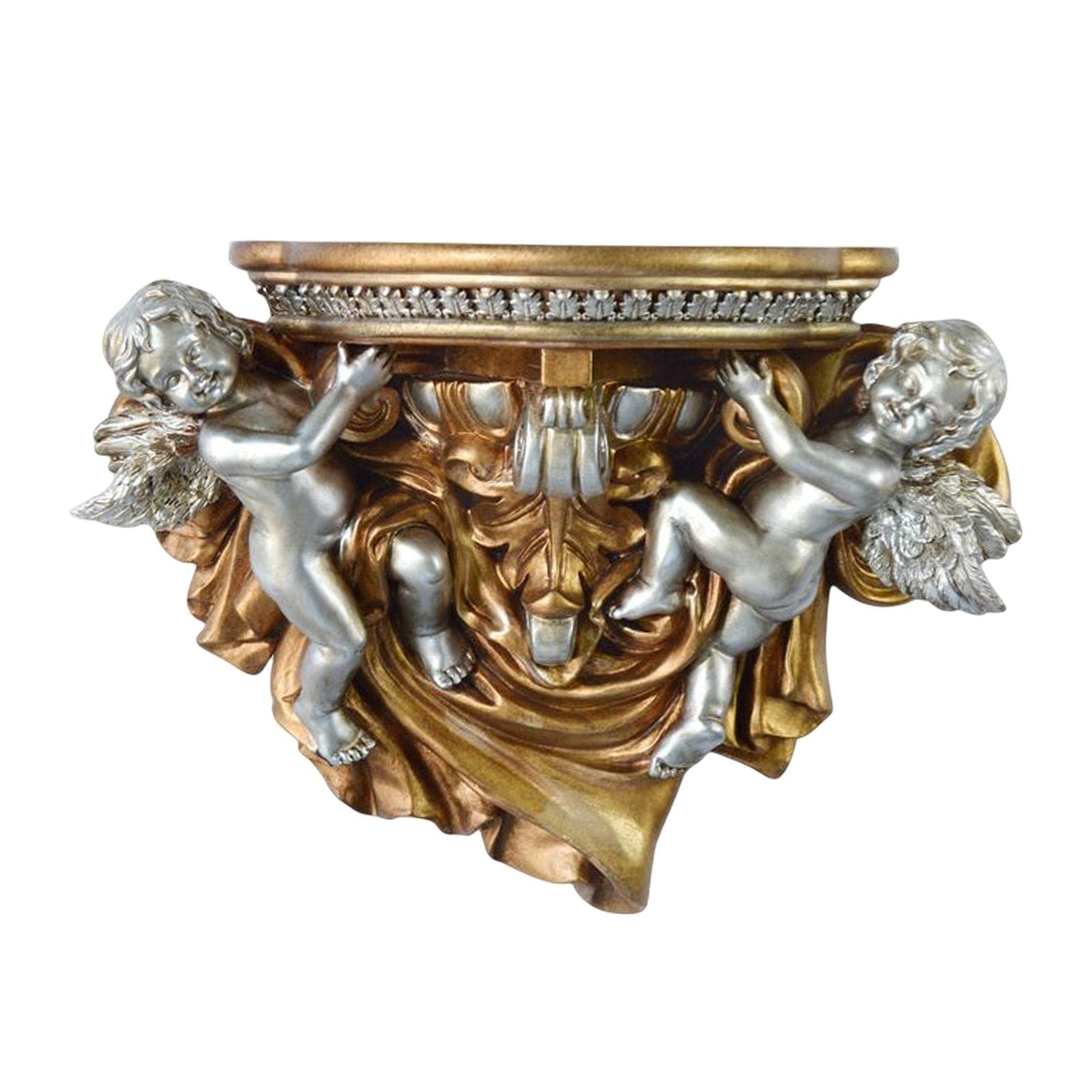 Zhangxin Multifunctional Floating Wall Shelf with Angel Statue - Decorative Resin Wall Hanging Rack for Living Room, Bathroom, Bedroom - White & Gold Home Decor (Perfect for Small Space Organization & Gift Giving)