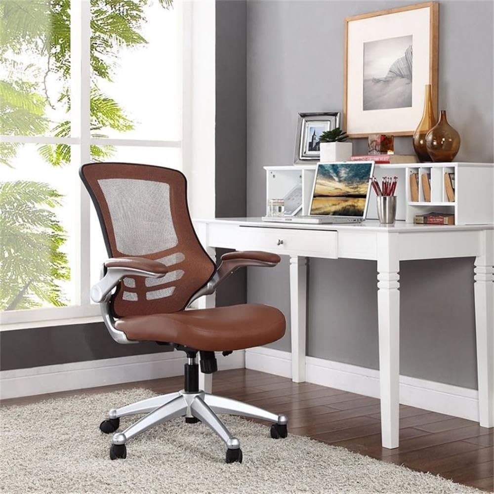 Hawthorne Collections Modern Faux Leather Office Chair - Ergonomic Executive Desk Chair with Adjustable Height, Lumbar Support (Tan/Black) - Perfect for Home Office, Gaming Setup & Workspace