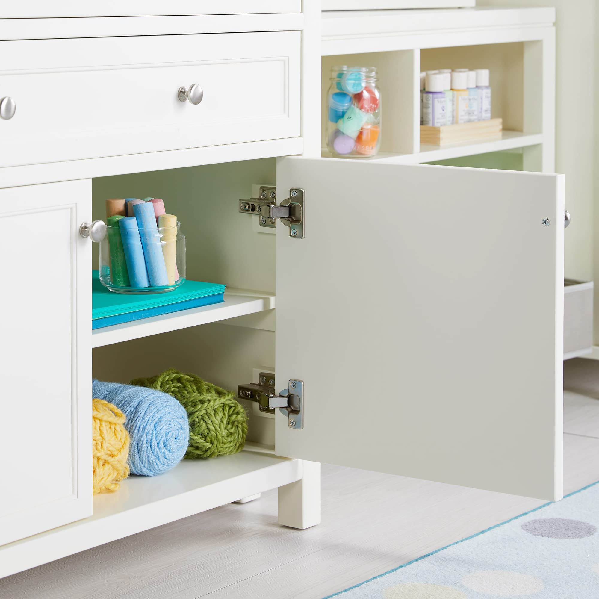 Martha Stewart Kids Art Supply Storage Cabinet - Creamy White Wooden Organizer with Drawers for Craft Paper, Markers, Scissors | Perfect for Homeschool, Classroom & Playroom Organization