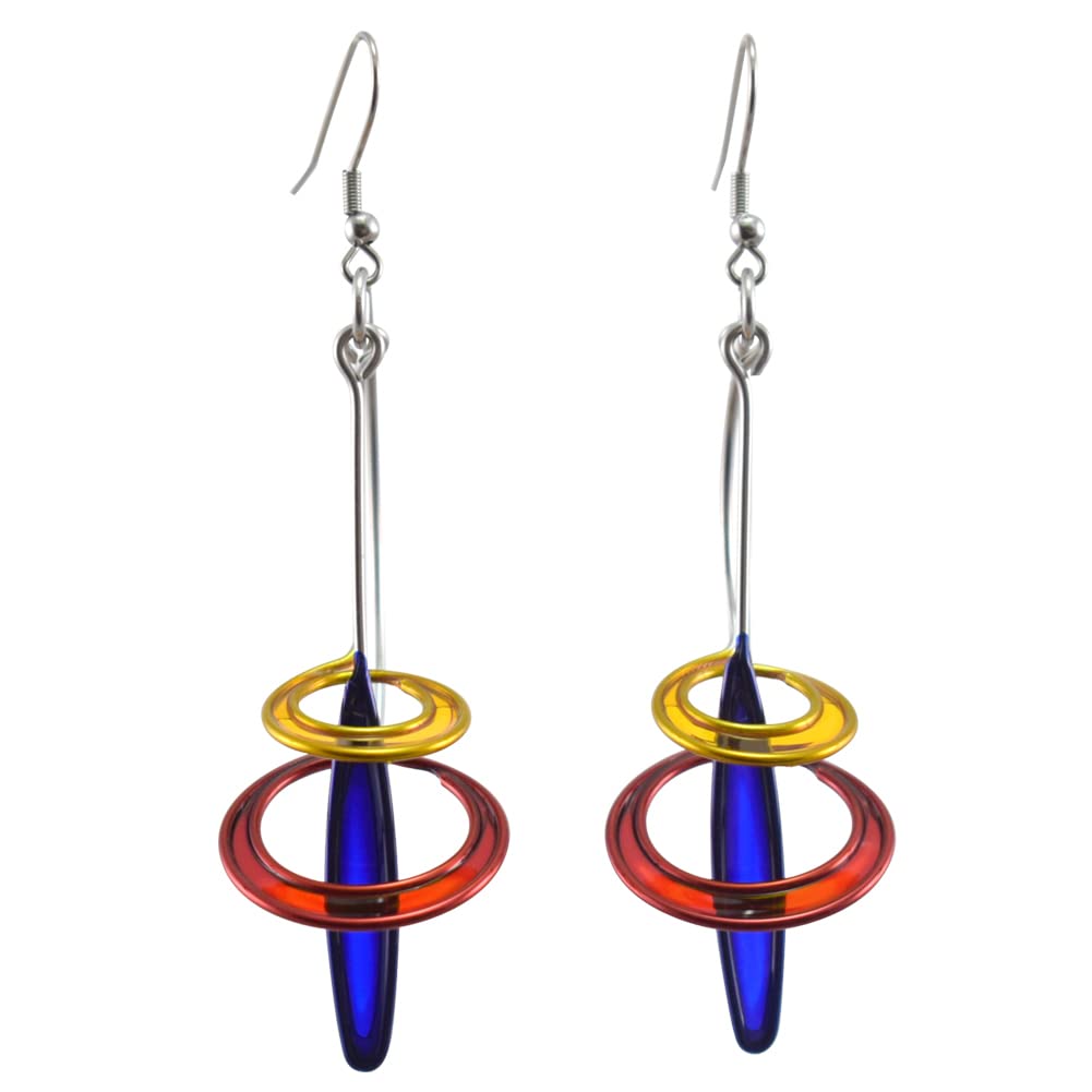 Kinetic Sculpture Inspired Stainless Steel Art Earrings | Primary Pop Multicolor JW0934 | Perfect for Casual Wear & Special Events