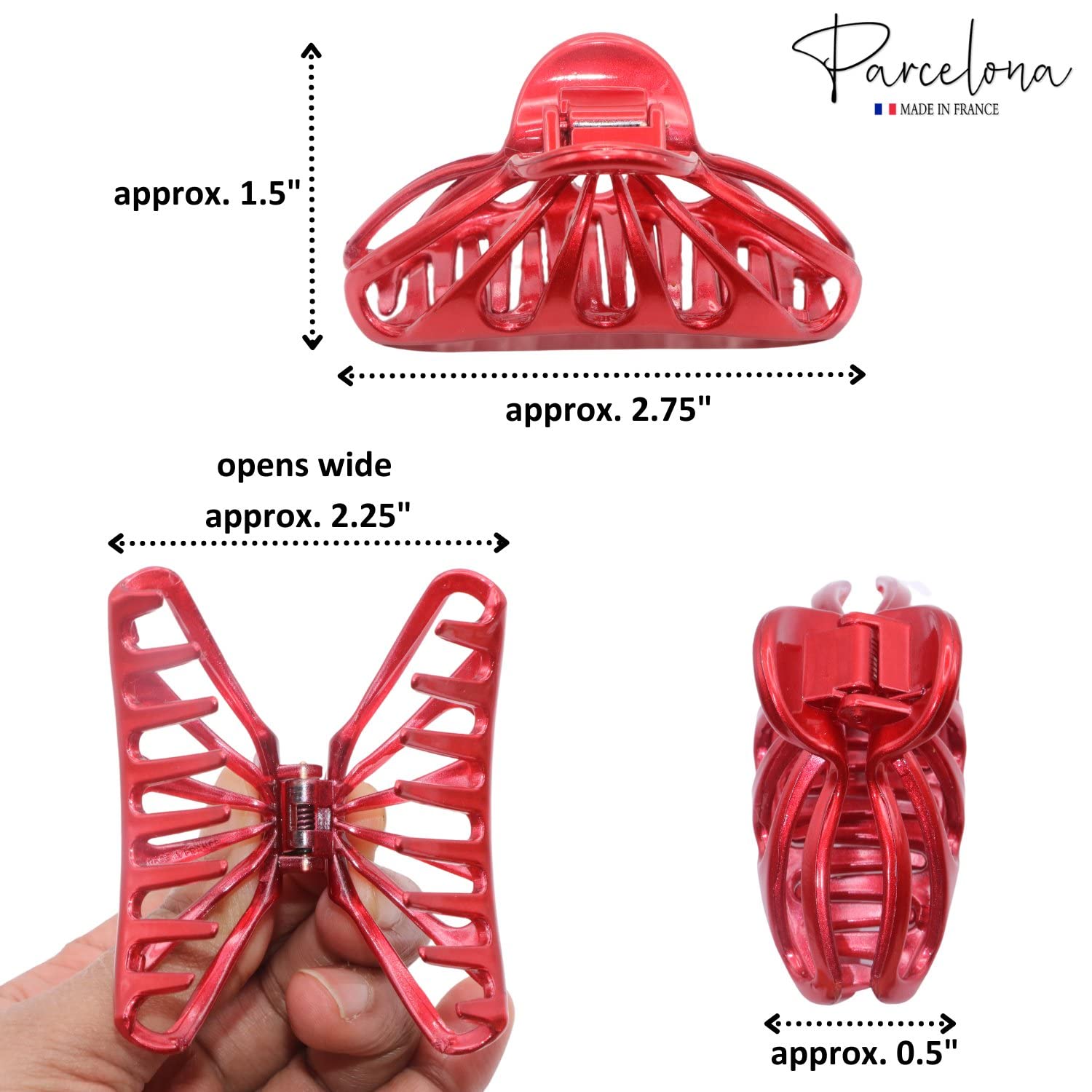 French Small Rain Drop Hair Claw Clip 2 3/4 Inches - Glossy Red Jaw Clip for Women & Girls - Perfect for Updos, Ponytails & Everyday Hairstyles