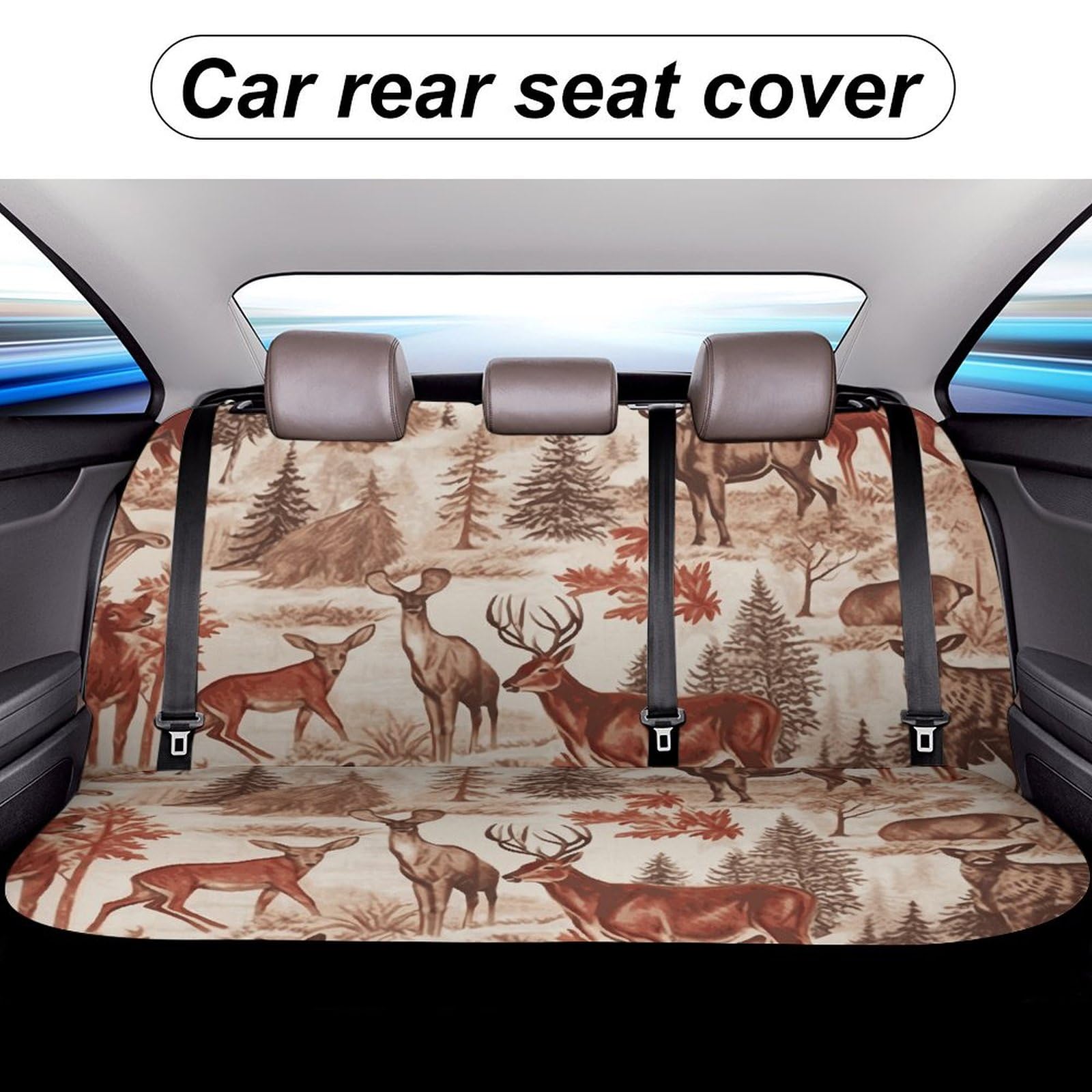 NWTRJ Waterproof Bear Deer Print Car Back Seat Cover - Universal Fit for Trucks, SUVs, Vans - Soft, Dustproof & Scratch Resistant Bench Protector | Perfect for Outdoor Adventures, Camping & Pet Owners