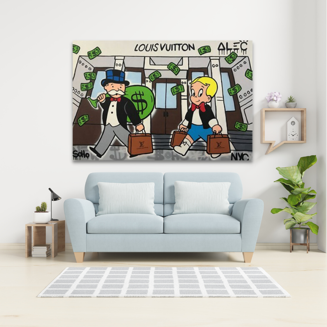 Monopoly Millionaire & Richie Canvas Wall Art - Vintage Board Game Inspired Decor for Living Room, Office & Game Room