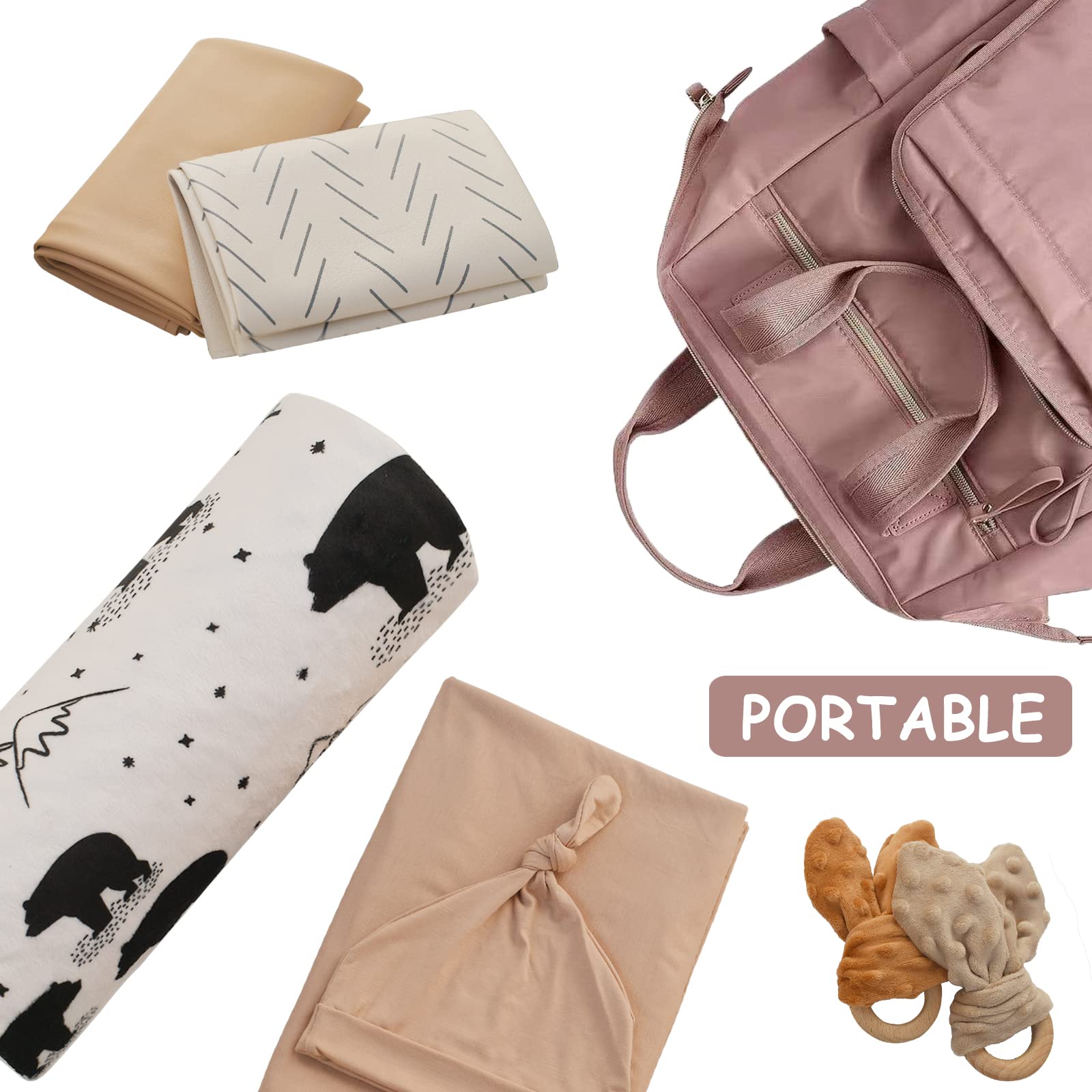 Owlowla Portable Baby Diaper Changing Pad - Waterproof Travel Changing Mat with Liner for Newborns & Toddlers (Beige Herringbone) | Ideal for Nursery, Travel & On-the-Go Diaper Changes