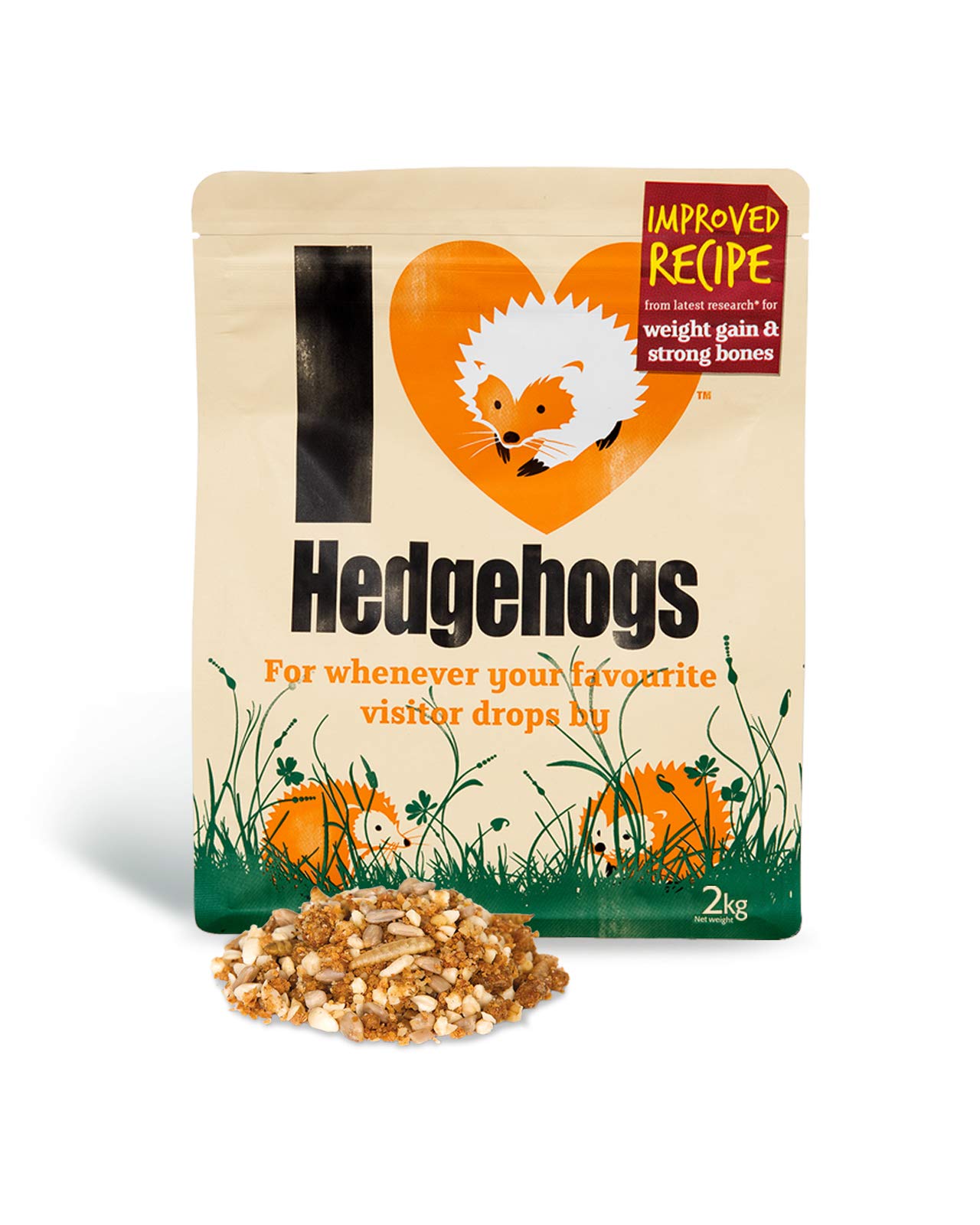 Jacobi Jayne® I Love Hedgehogs™ Semi Moist Hedgehog Food - 2kg Bag of Tasty, Nutritious Food for Adult & Baby Hedgehogs - Supports Healthy Bones & Teeth - Perfect for Garden Feeding & Wildlife Care