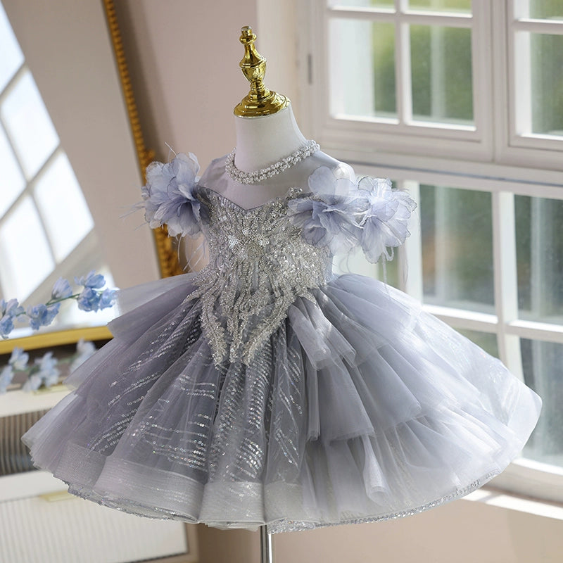 Princess Dress for Girls - Gray Ball Gown Birthday Party Dress for Kids | Perfect for Birthday Parties, Pageants, and Special Occasions
