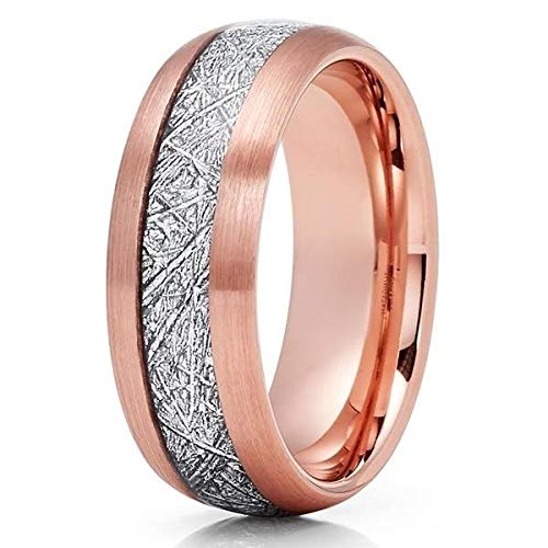 Rose Gold Tungsten Wedding Band with Meteorite Inlay - Durable & Hypoallergenic Meteorite Ring for Men & Women - Perfect for Engagement, Anniversary & Unique Gift Giving