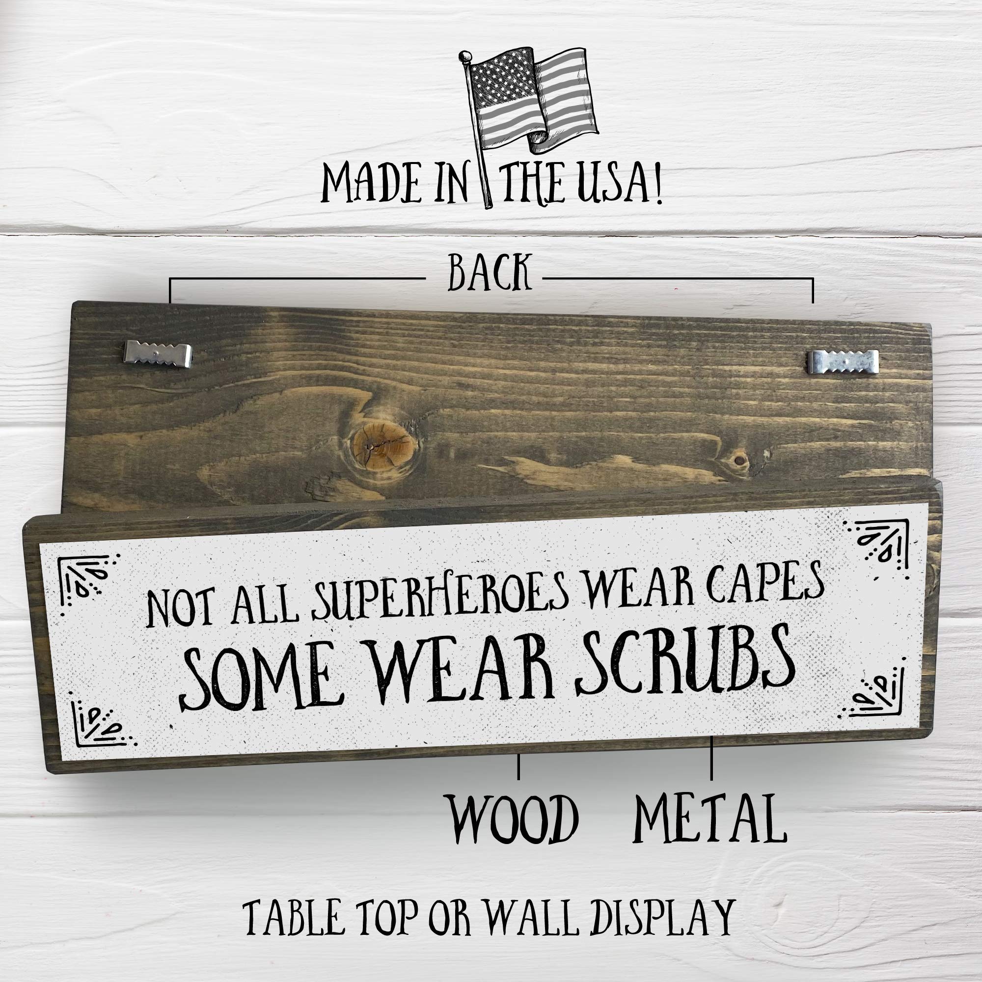 Nurse Wood Signs - Medium Wood and Metal Wall Decor, Not All Superheroes Wear Capes Some Wear Scrubs - Perfect for Hospital, Clinic, or Home Office Decor