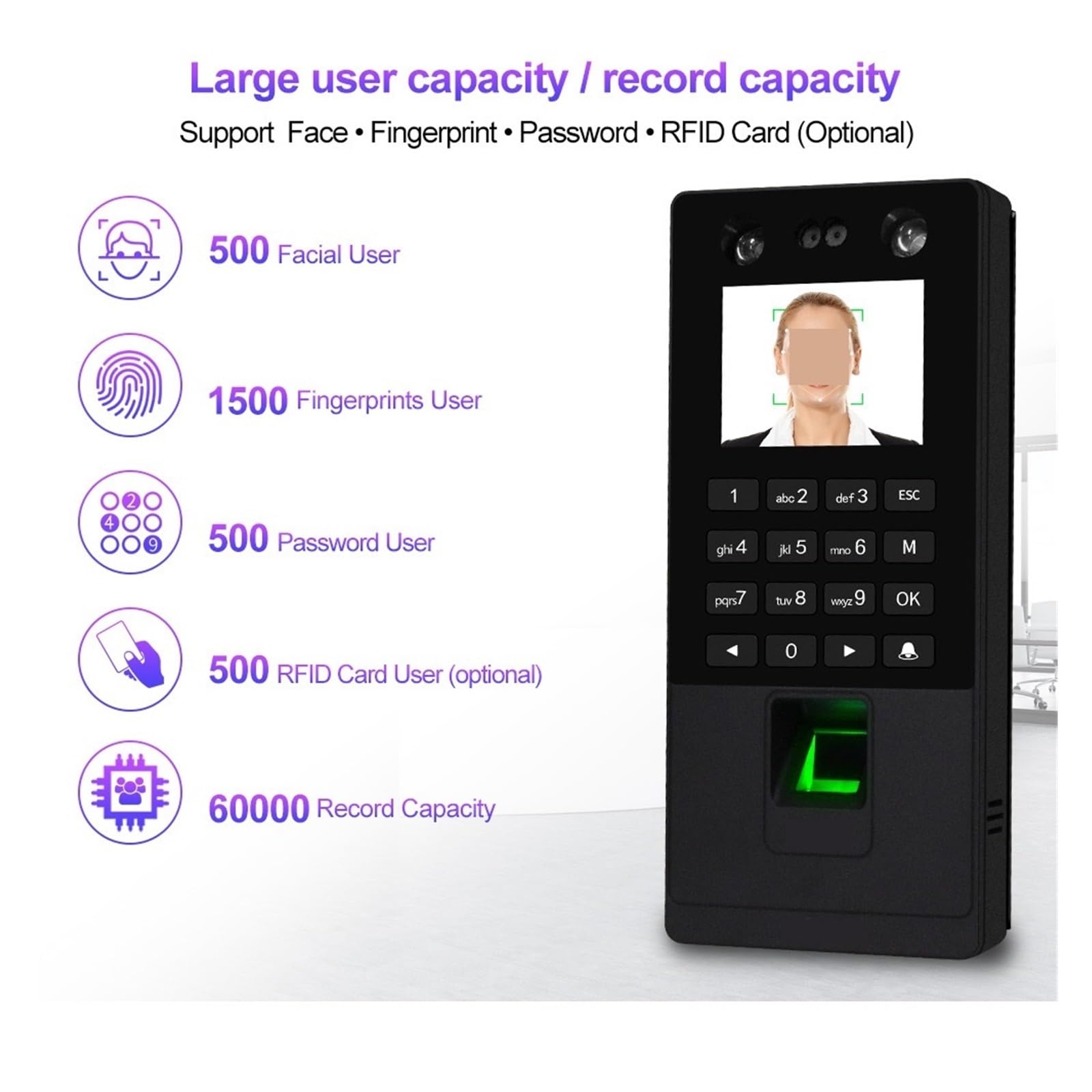 X112-K Biometric Facial Recognition & RFID Fingerprint Time Attendance System - Secure Access Control with Face, Password & Card Support | TCP/IP & USB Connectivity | Ideal for Offices, Schools & Smart Buildings