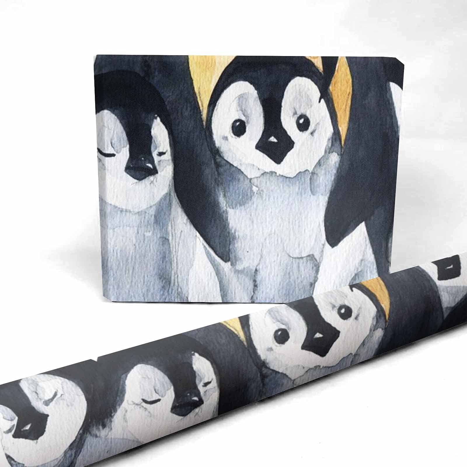 InterestPrint Emperor Penguins Wrapping Paper Roll - 5 Sheets Gift Packing Tissue Paper for Party, Wedding, Birthday | Eco-Friendly Holiday & Christmas Present Wrapping