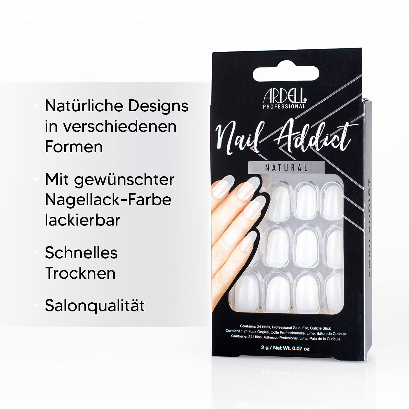 Ardell Nail Addict Press On Nails Kit - Natural Oval Fake Nails with Glue, Long Lasting Acrylic Artificial Nails for Women, Perfect for Parties, Weddings & Everyday Wear