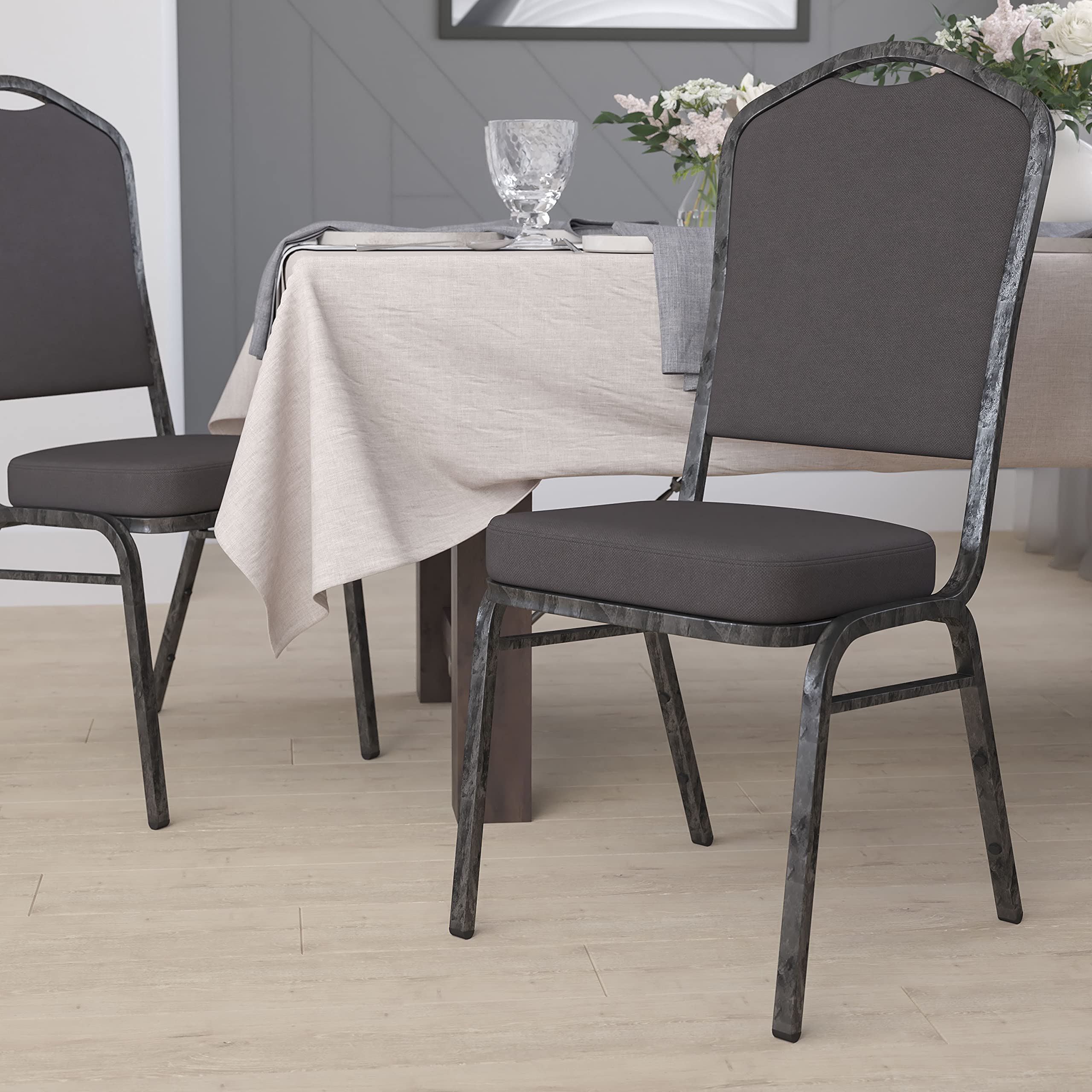 EMMA + OLIVER Crown Back Stacking Banquet Chair - Gray Fabric with Silver Vein Frame - Perfect for Weddings, Events & Banquet Halls