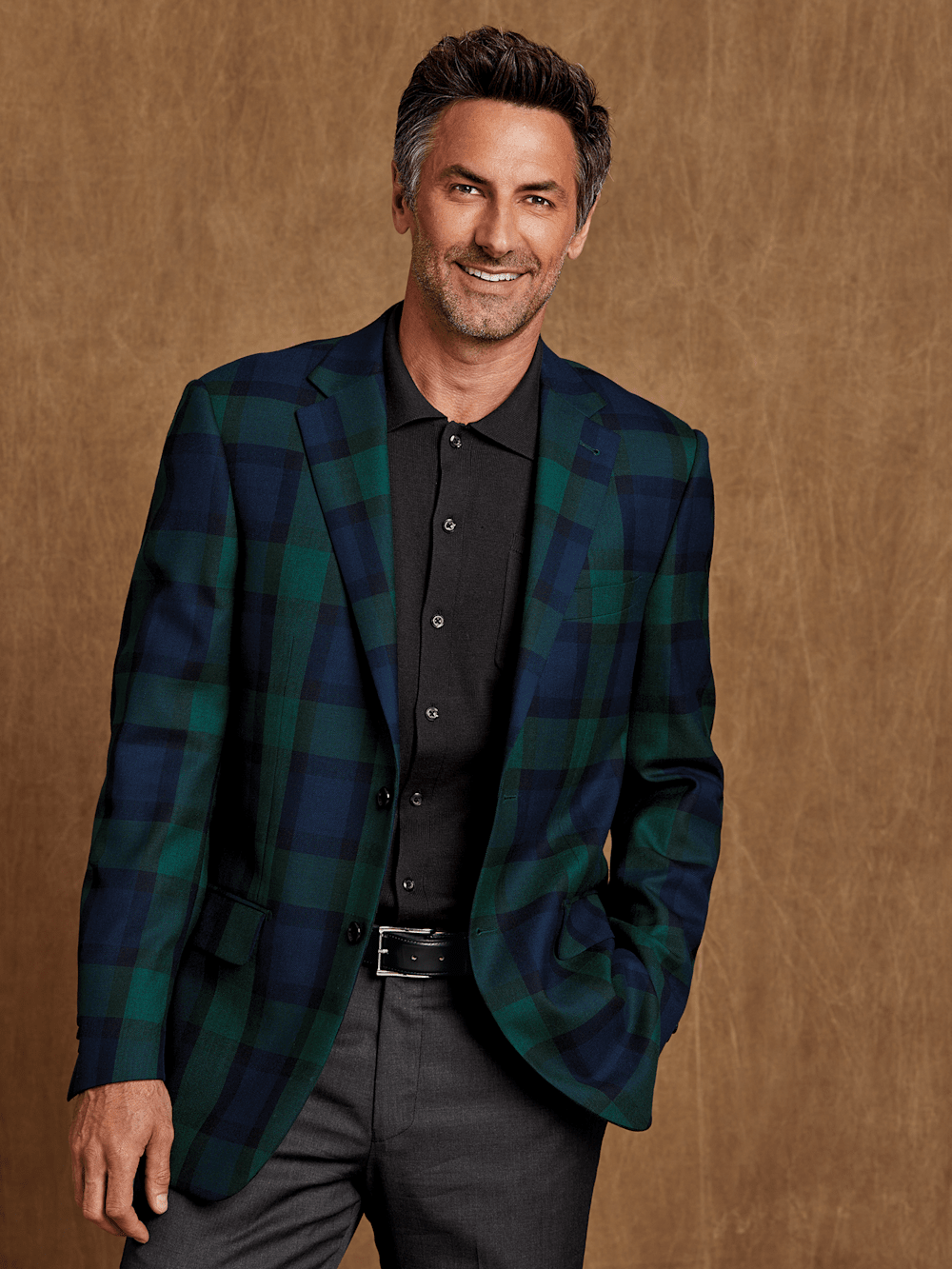 Wool Plaid Single Breasted Notch Lapel Sport Coat for Men - Blue & Green Checkered Blazer - Perfect for Business Casual, Office Wear & Formal Events