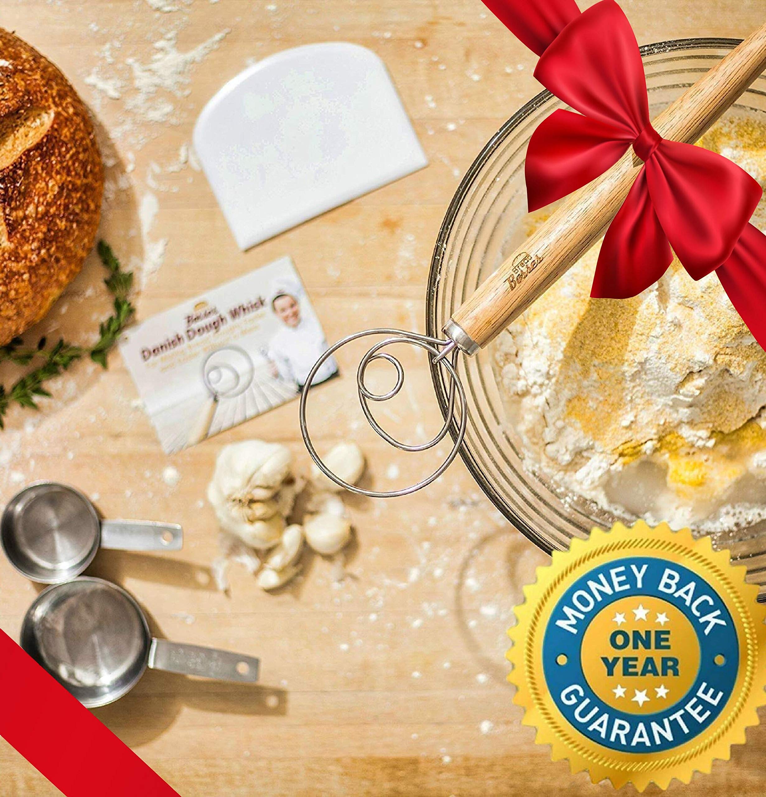 Premium Danish Dough Whisk - Heavy Duty Bread Mixer & Pizza Dough Hook - Perfect for Baking Bread, Pastries & Pizza Dough - Ideal Gift for Bakers & Home Chefs (Great for Kitchen, Bakery & Cooking Enthusiasts)