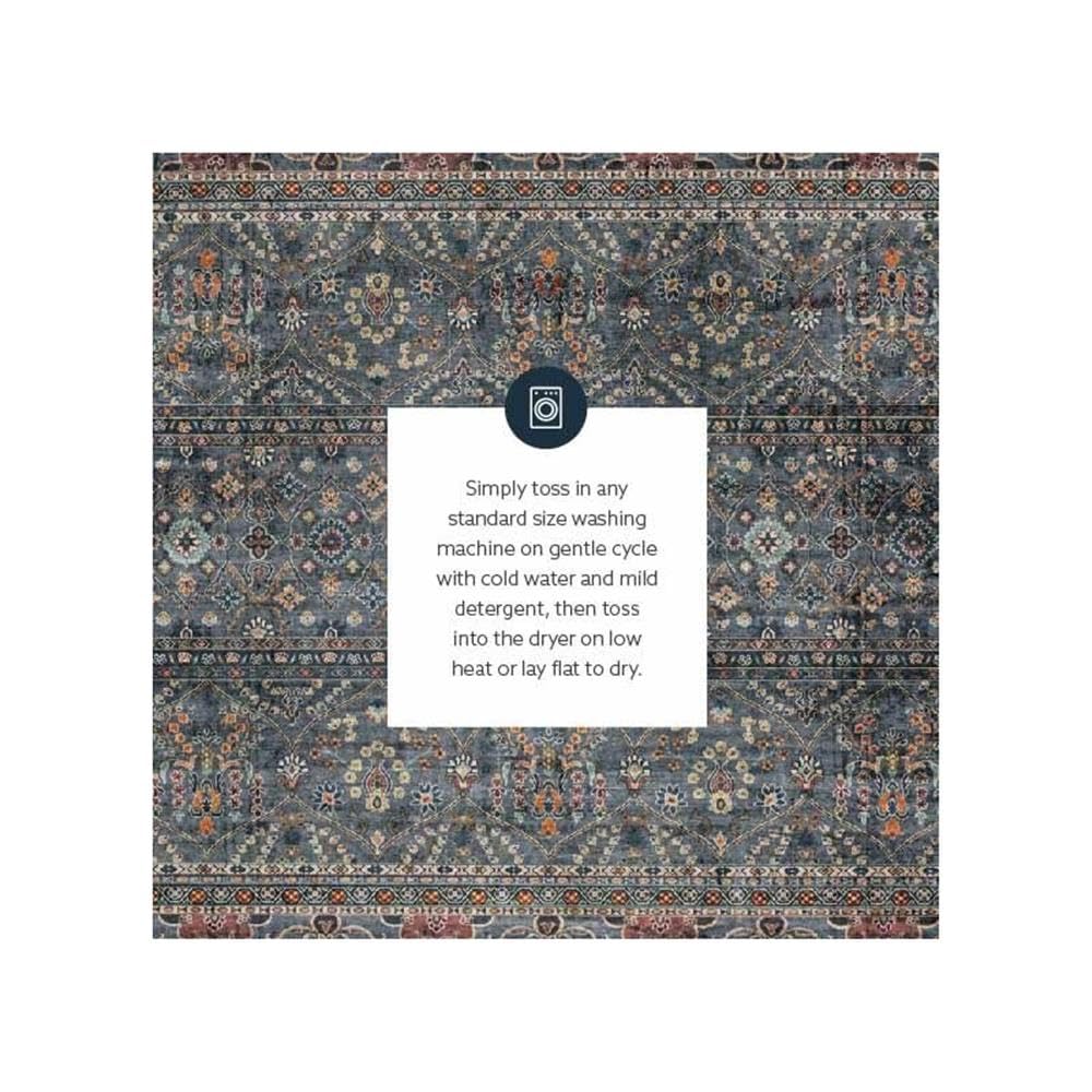 Linon Washable Buford Polyester 5'x7' Area Rug in Teal Blue - Soft Non-Slip Living Room Bedroom Rug for Home Decor